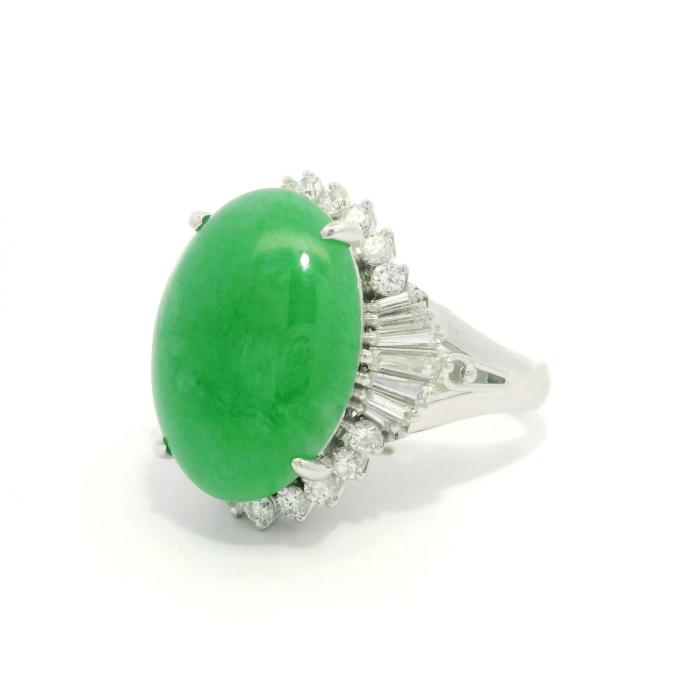 Platin GIA 8,68ct Oval Typ A Natürliche Grüne Jade Diamant Ballerina Ring im Angebot 3