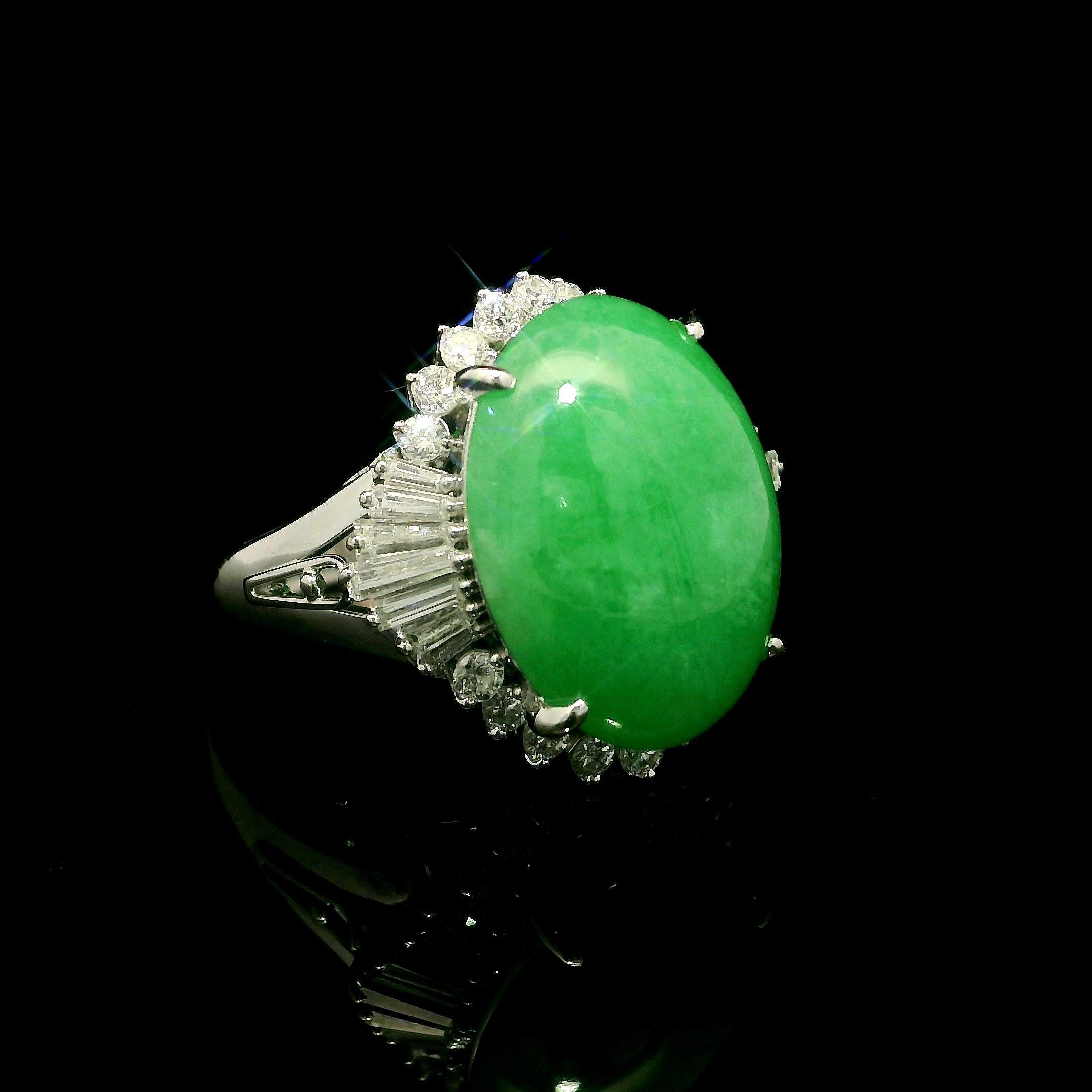 Platin GIA 8,68ct Oval Typ A Natürliche Grüne Jade Diamant Ballerina Ring im Angebot 4