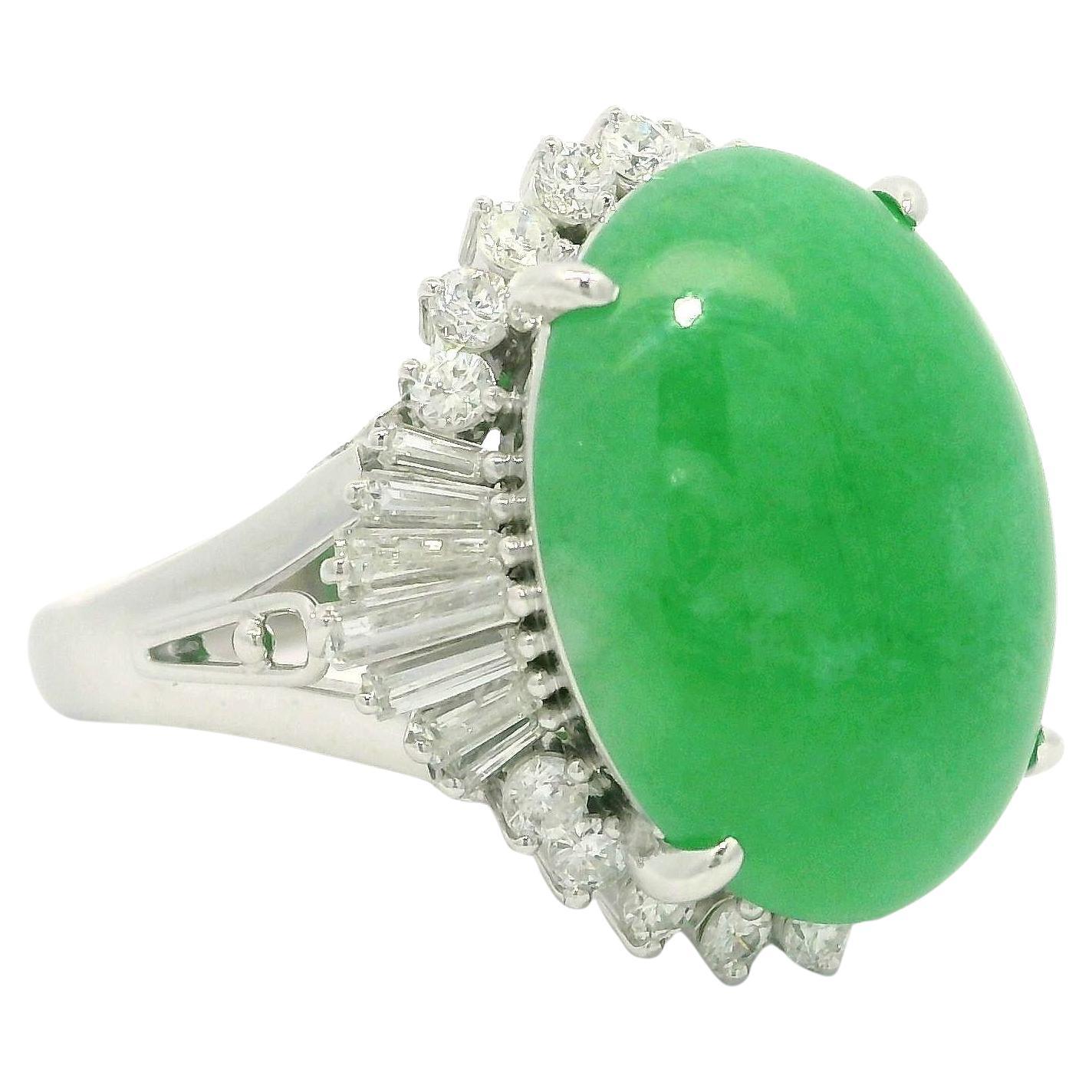Platin GIA 8,68ct Oval Typ A Natürliche Grüne Jade Diamant Ballerina Ring