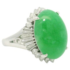 Platinum GIA 8.68ct Oval Type A Natural Green Jade Diamond Ballerina Ring