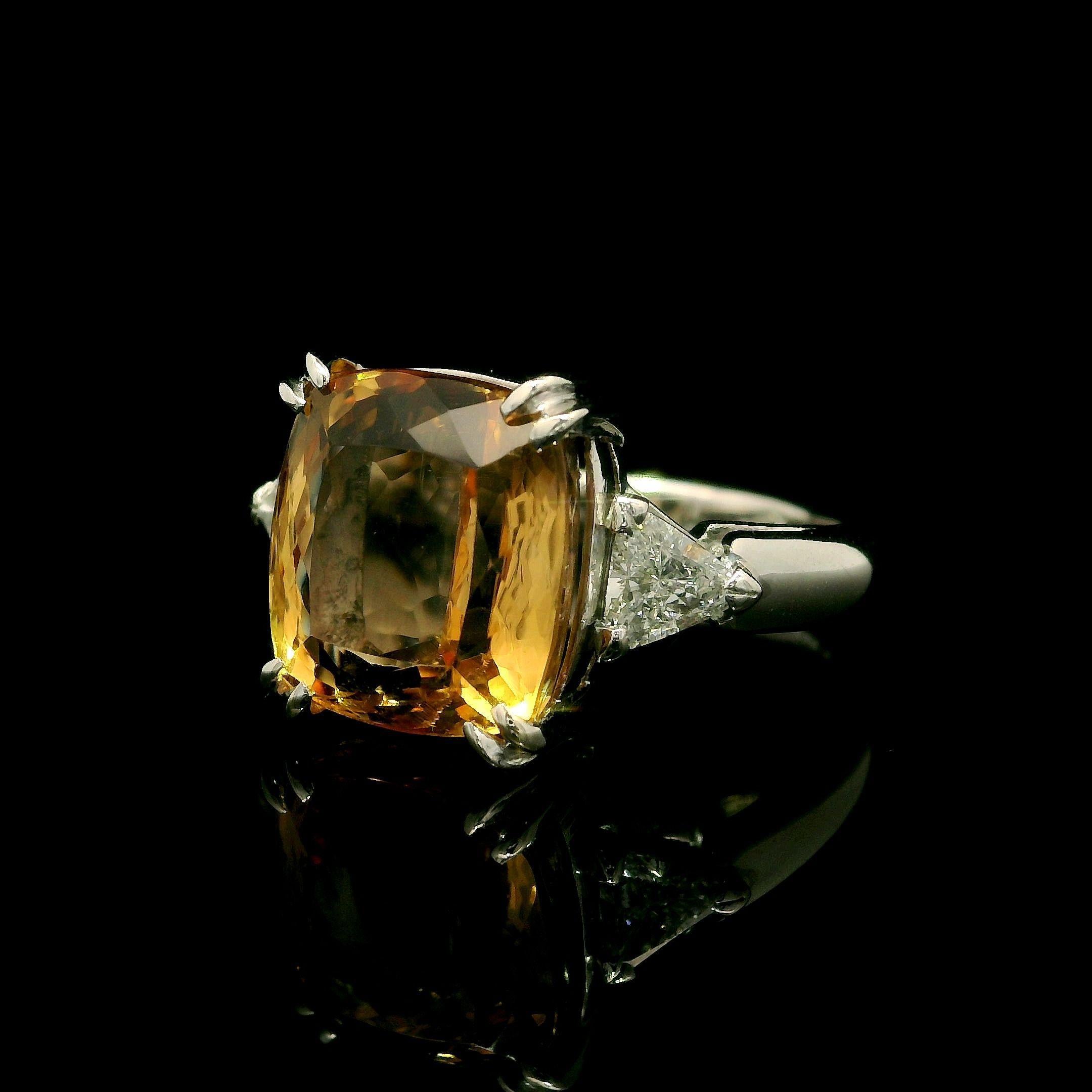 Women's Platinum GIA 8.71ctw Cushion Precious Imperial Topaz Trillion Diamond Ring