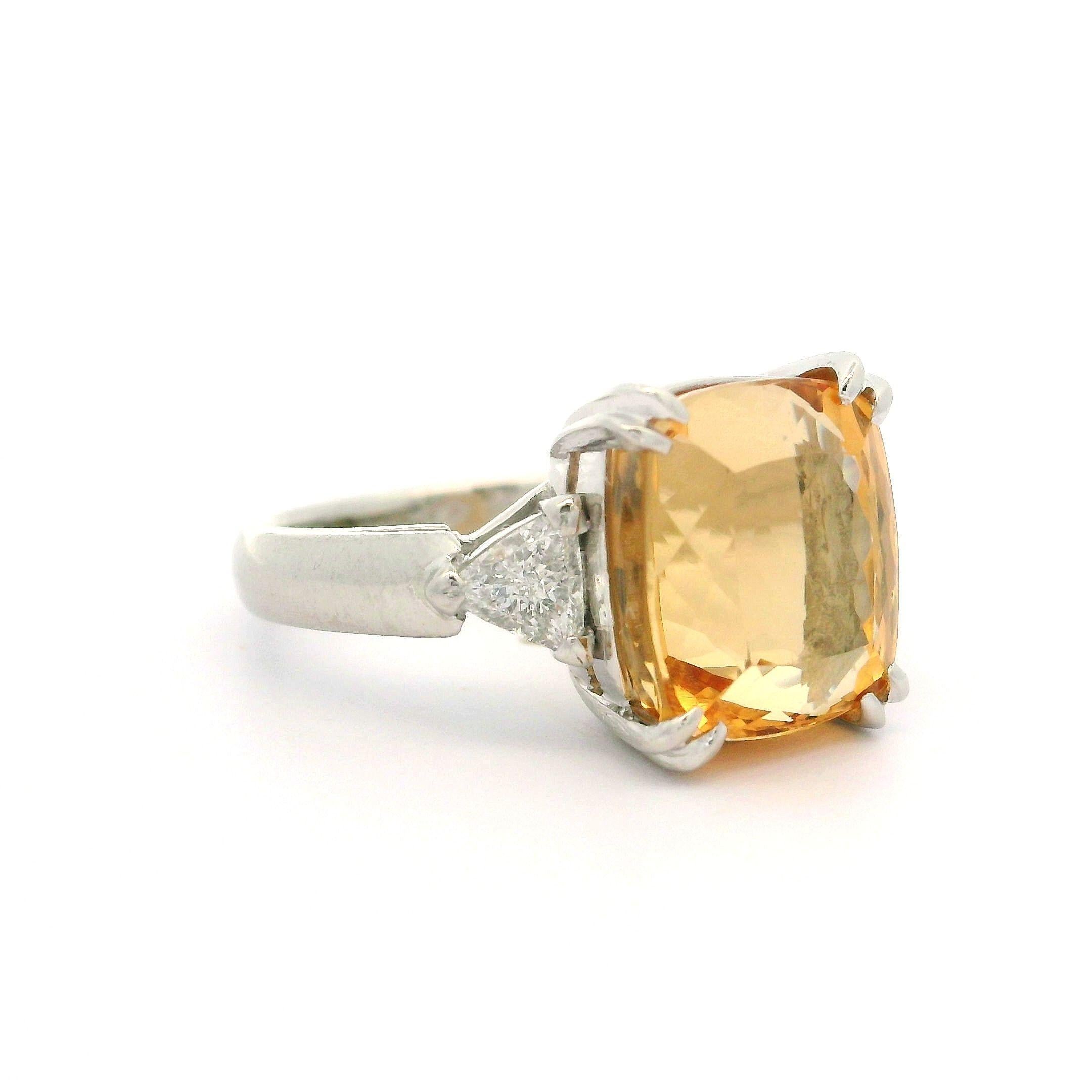 Platinum GIA 8.71ctw Cushion Precious Imperial Topaz Trillion Diamond Ring 2