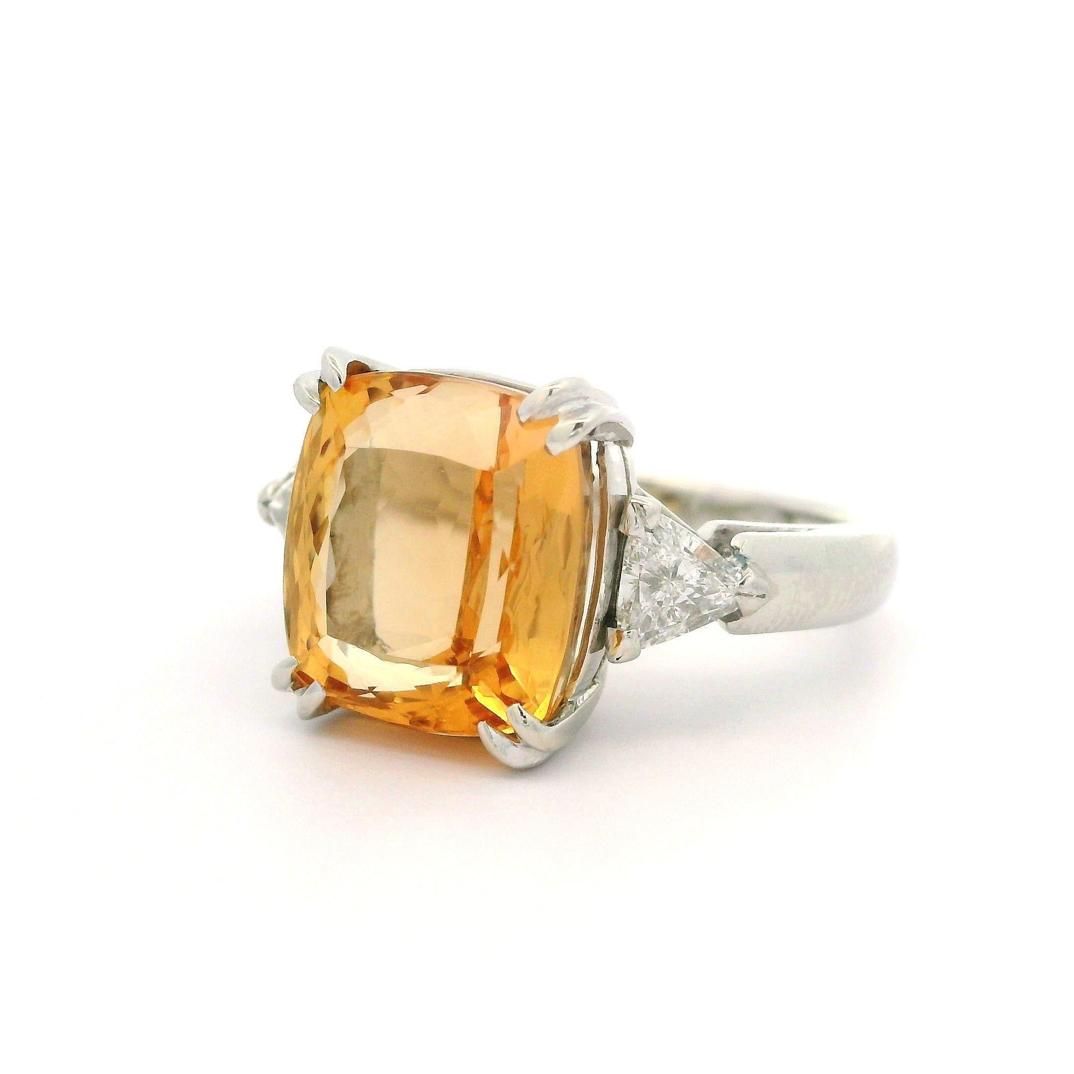 Platinum GIA 8.71ctw Cushion Precious Imperial Topaz Trillion Diamond Ring 3