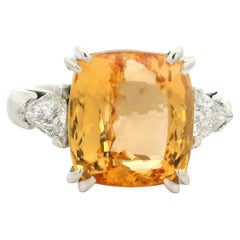 Platinum GIA 8.71ctw Cushion Precious Imperial Topaz Trillion Diamond Ring