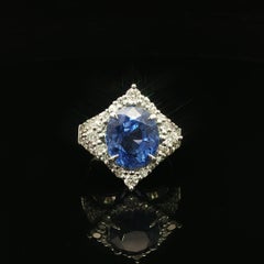 Platinum GIA 8ctw Large No Heat Ceylon Cornflower Blue Sapphire Diamond Ring