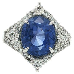 Platinum GIA 8ctw Large No Heat Ceylon Cornflower Blue Sapphire Diamond Ring