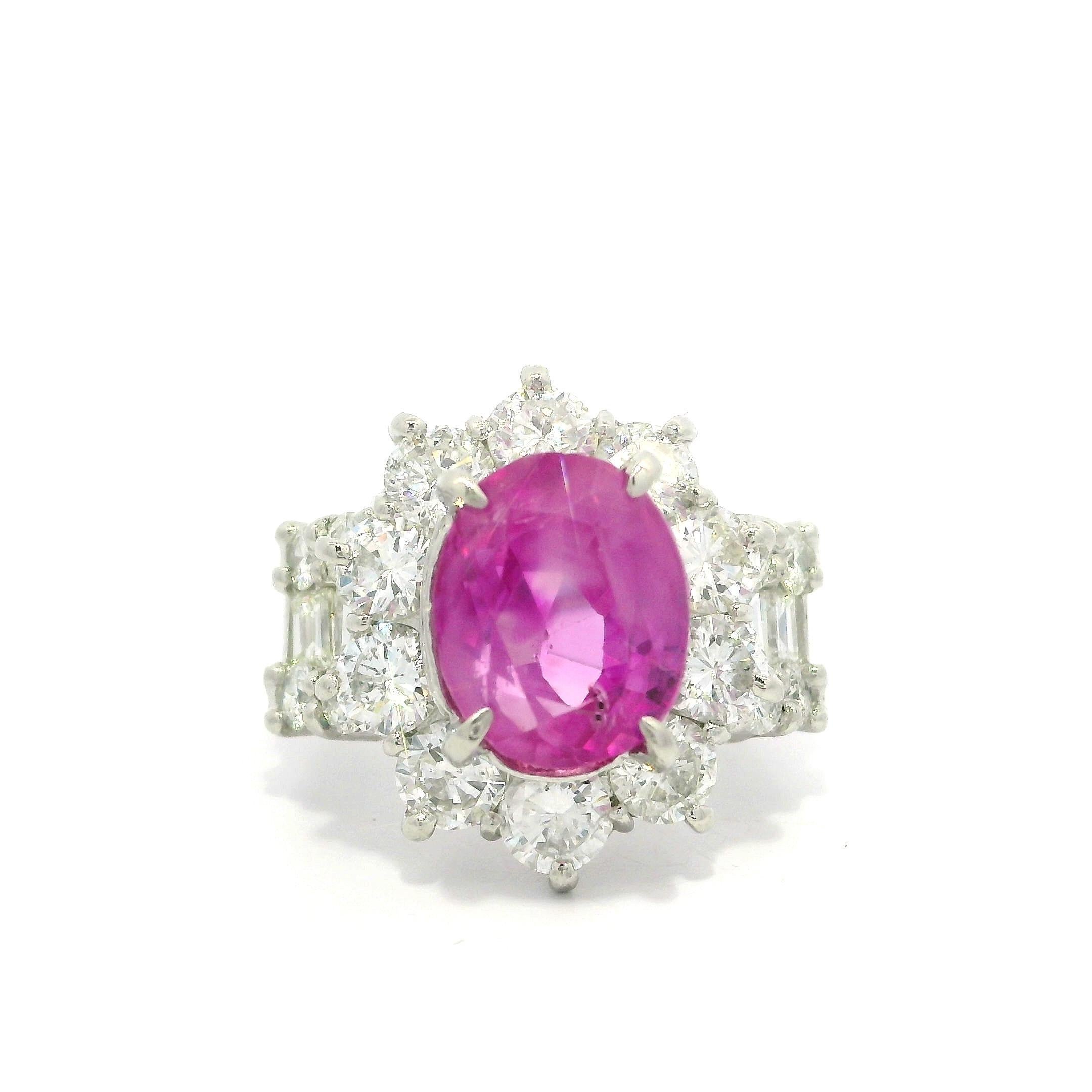 Platinum GIA 9.22ctw Oval No Heat Burma Pink Sapphire & Diamond Statement Ring