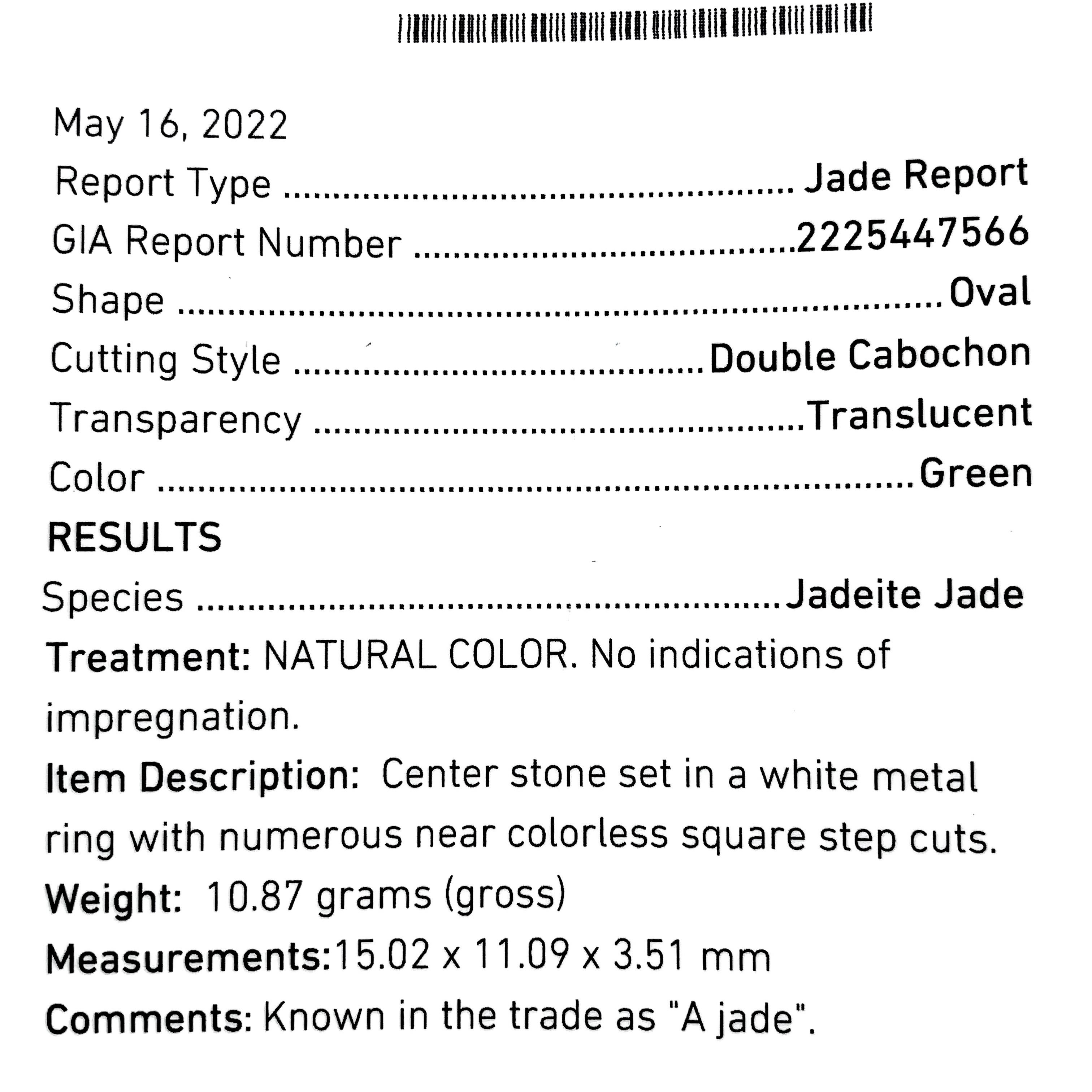 Platinum GIA A Jadeite Jade Ring with 1.36cttw in Diamonds For Sale 5