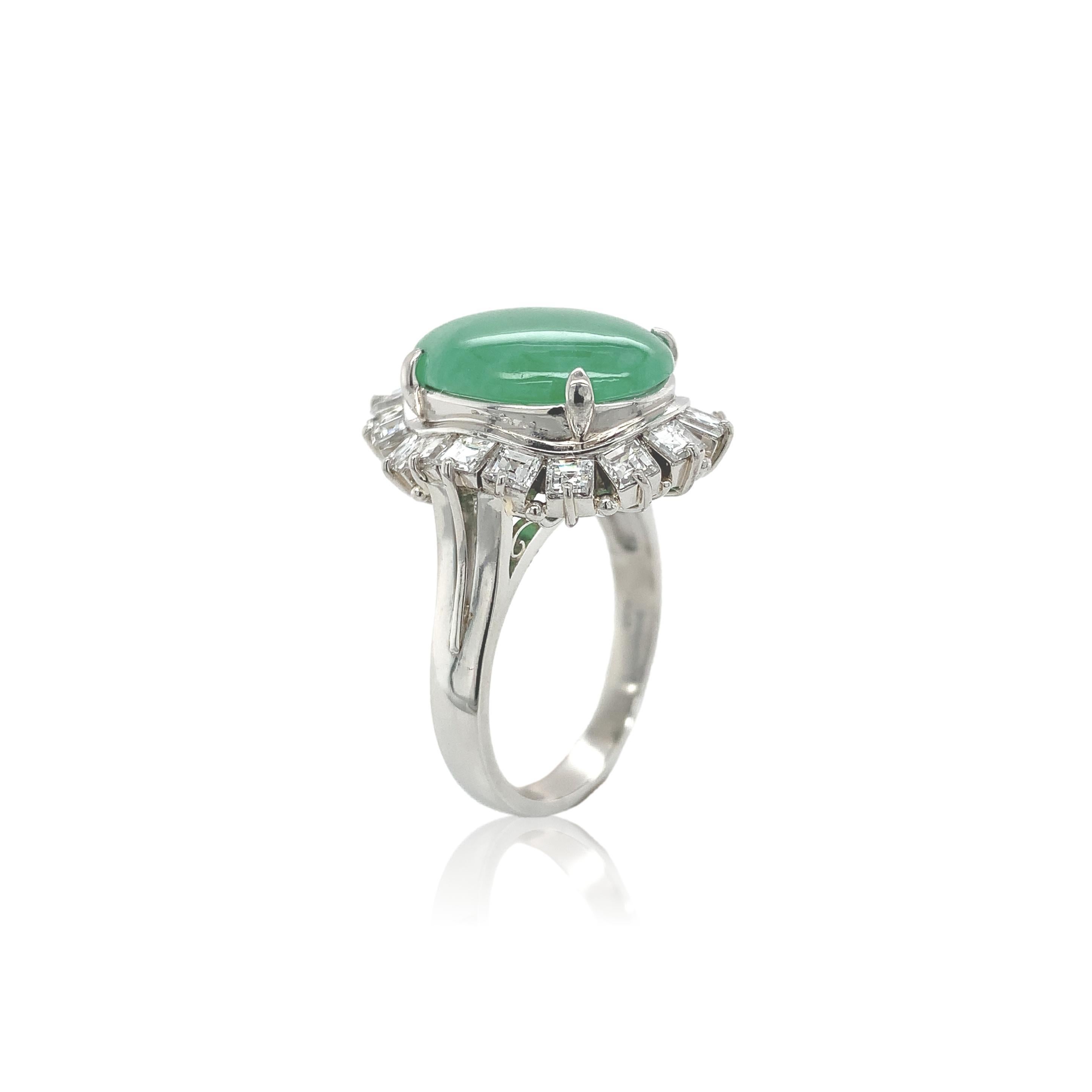 Contemporary Platinum GIA A Jadeite Jade Ring with 1.36cttw in Diamonds For Sale