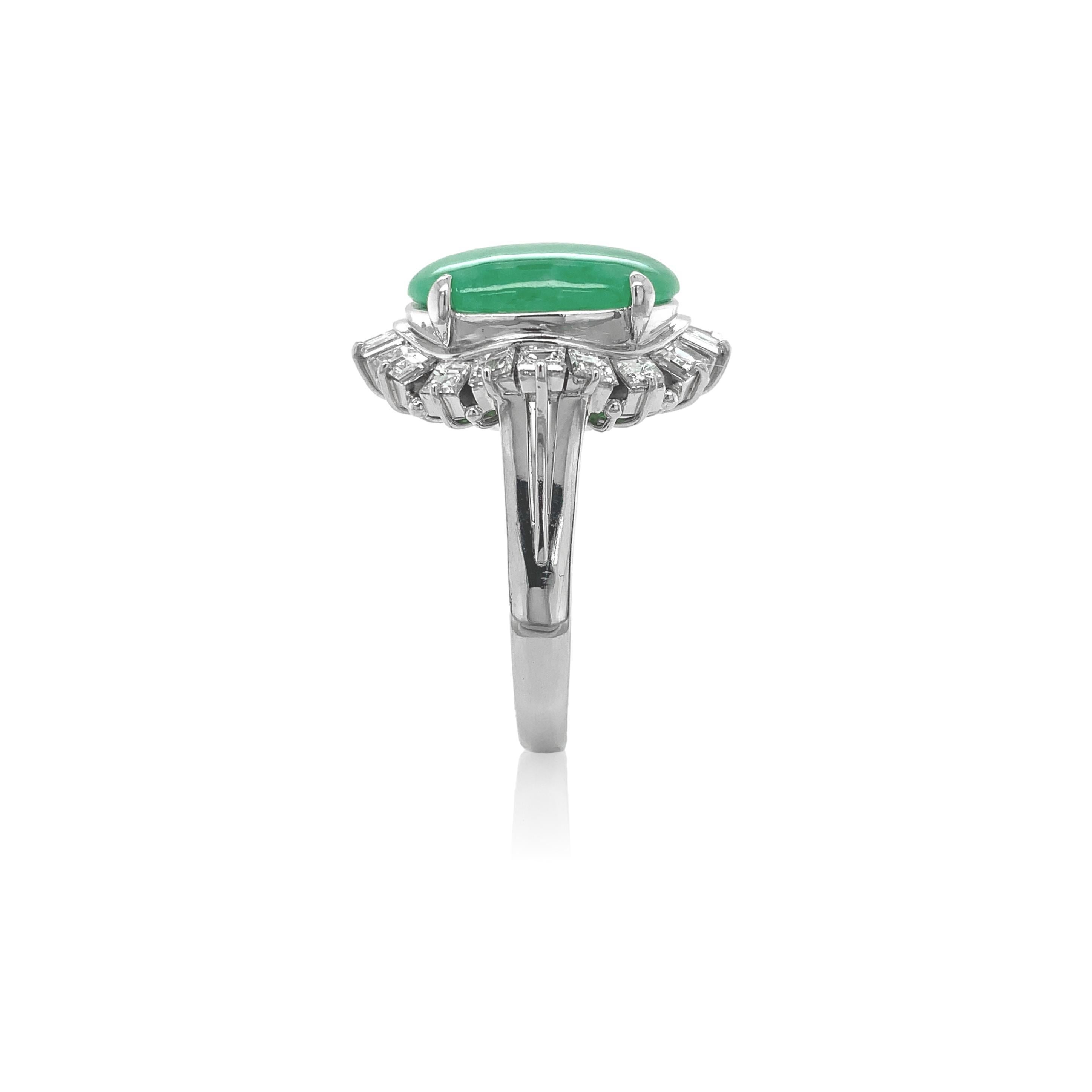 Cabochon Platinum GIA A Jadeite Jade Ring with 1.36cttw in Diamonds For Sale