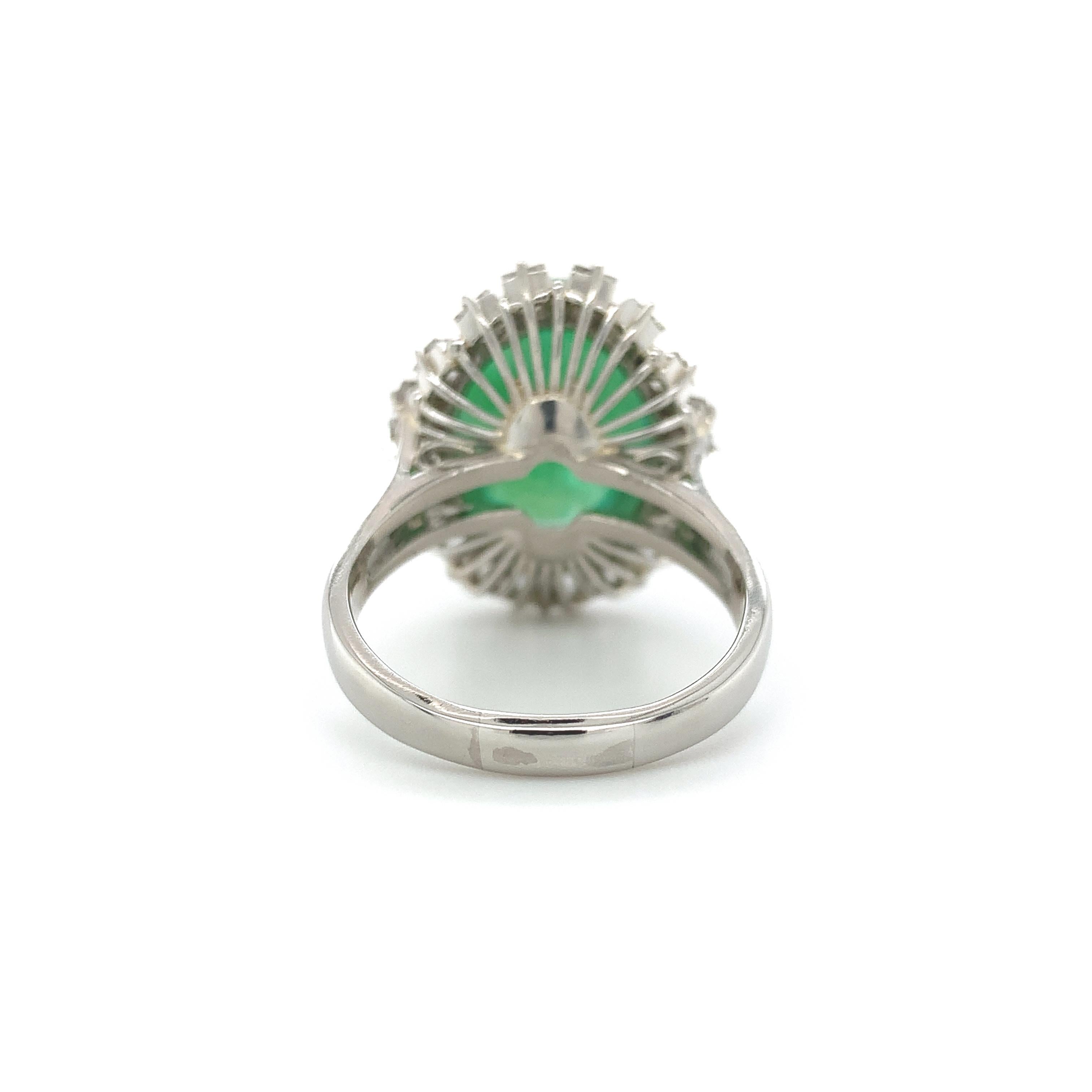 Platinum GIA A Jadeite Jade Ring with 1.36cttw in Diamonds In Good Condition For Sale In Big Bend, WI