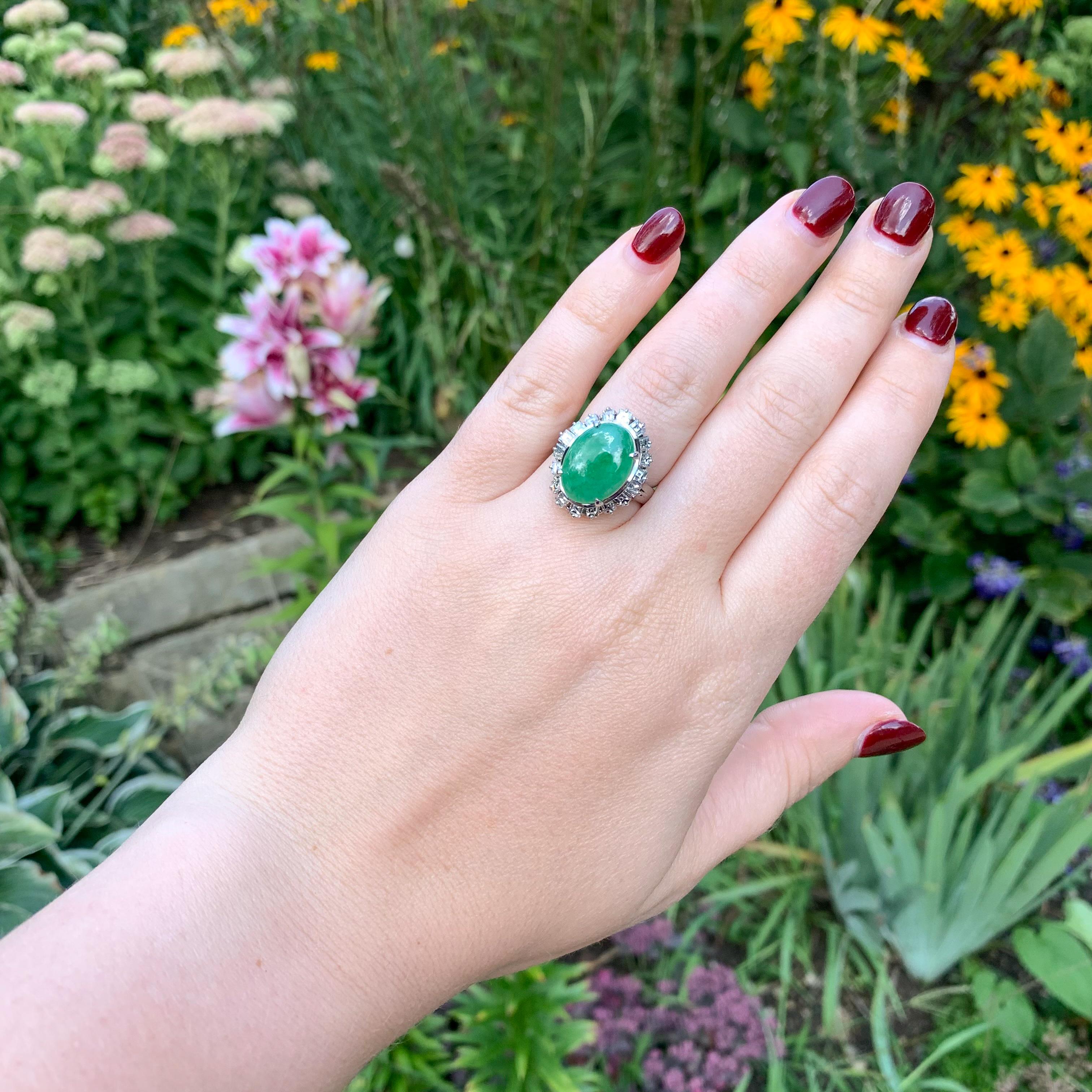 Women's Platinum GIA A Jadeite Jade Ring with 1.36cttw in Diamonds For Sale