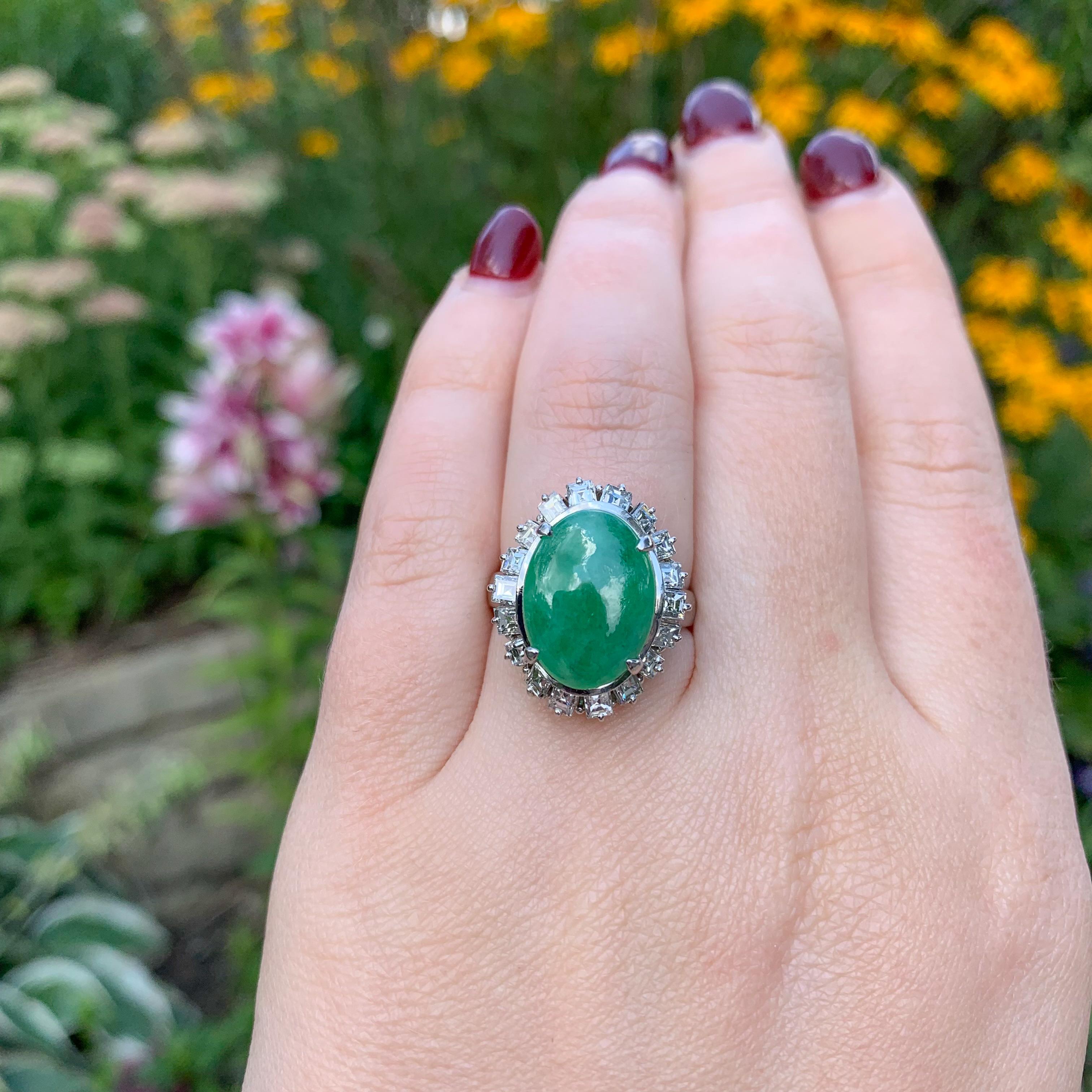 Platinum GIA A Jadeite Jade Ring with 1.36cttw in Diamonds For Sale 1
