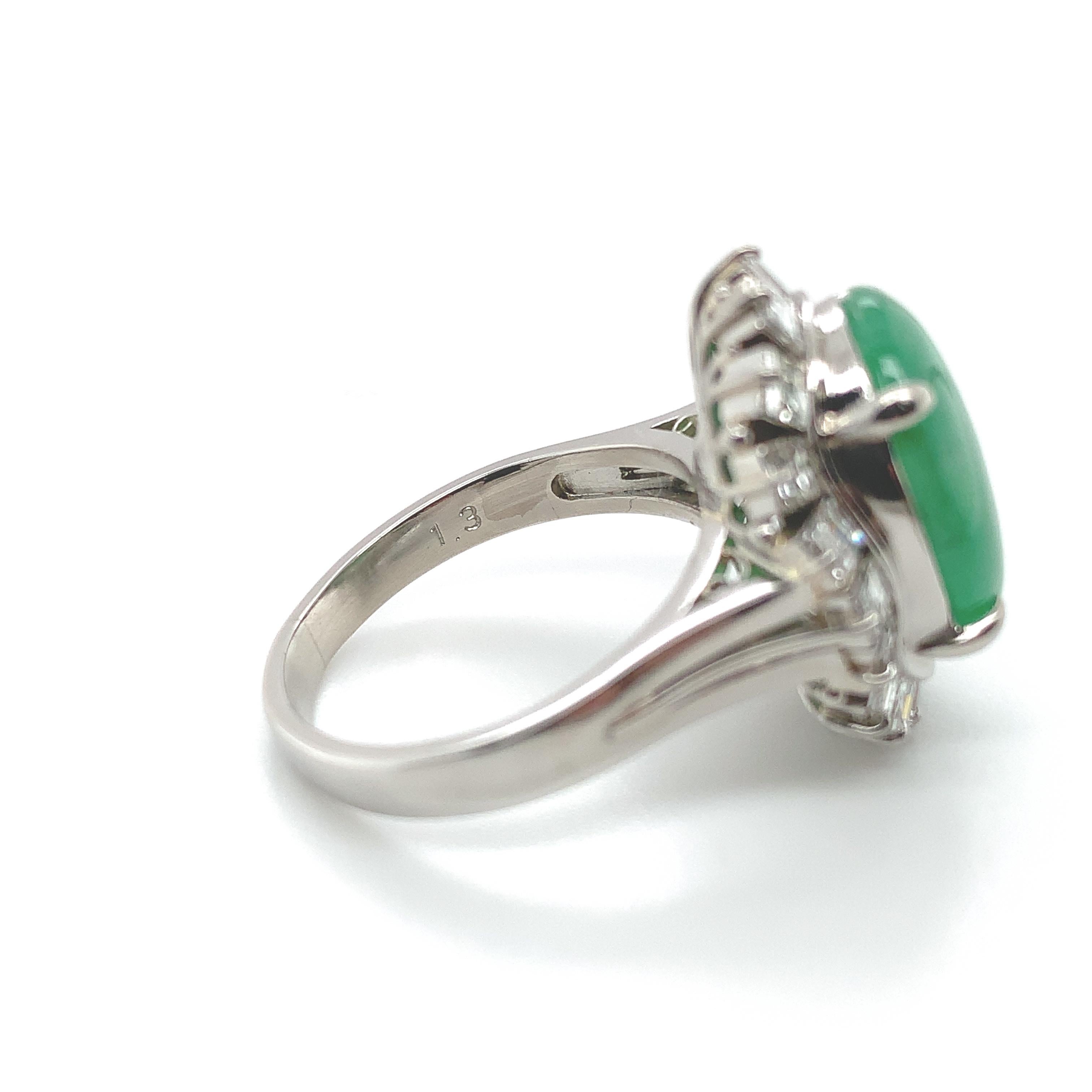 Platinum GIA A Jadeite Jade Ring with 1.36cttw in Diamonds For Sale 2