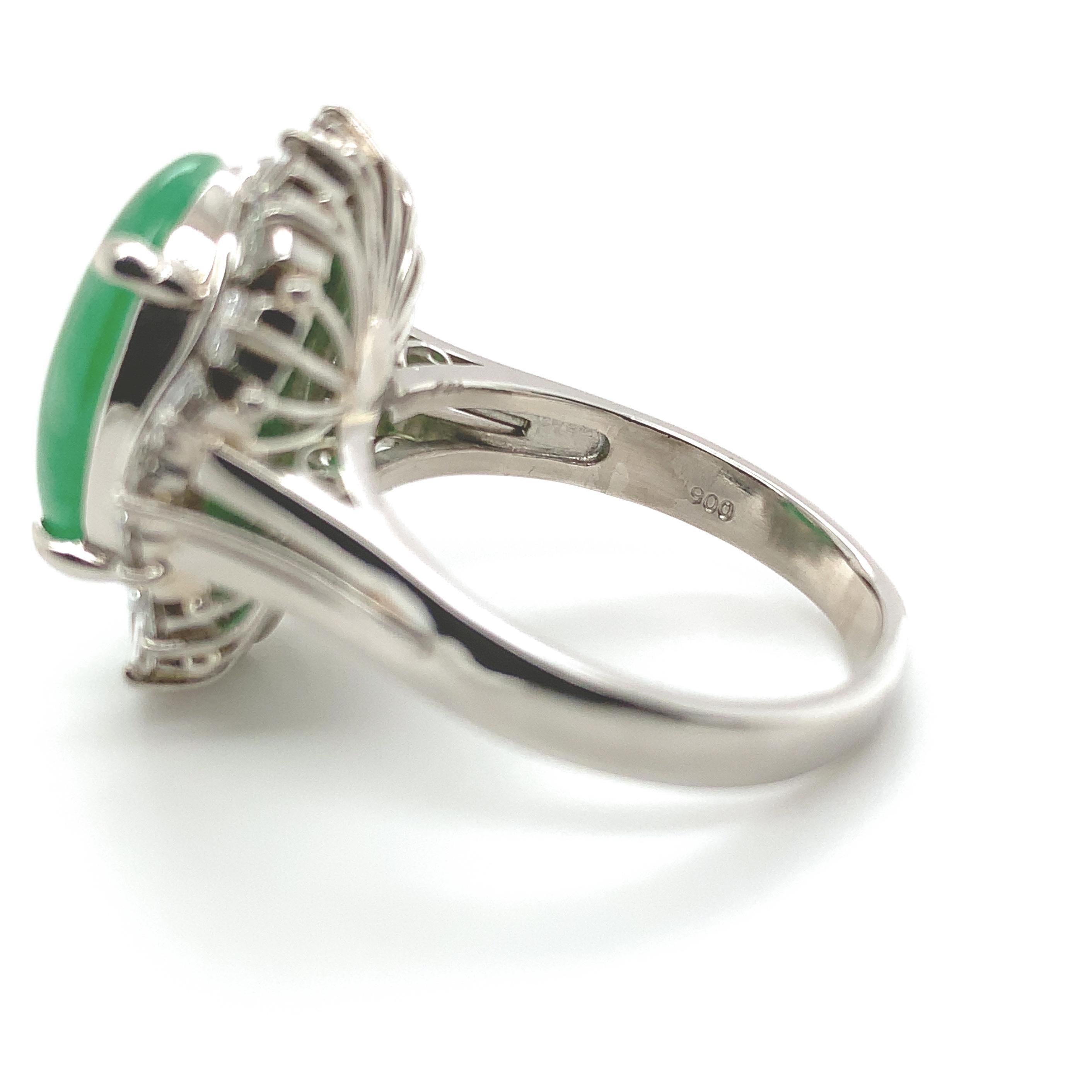 Platinum GIA A Jadeite Jade Ring with 1.36cttw in Diamonds For Sale 3