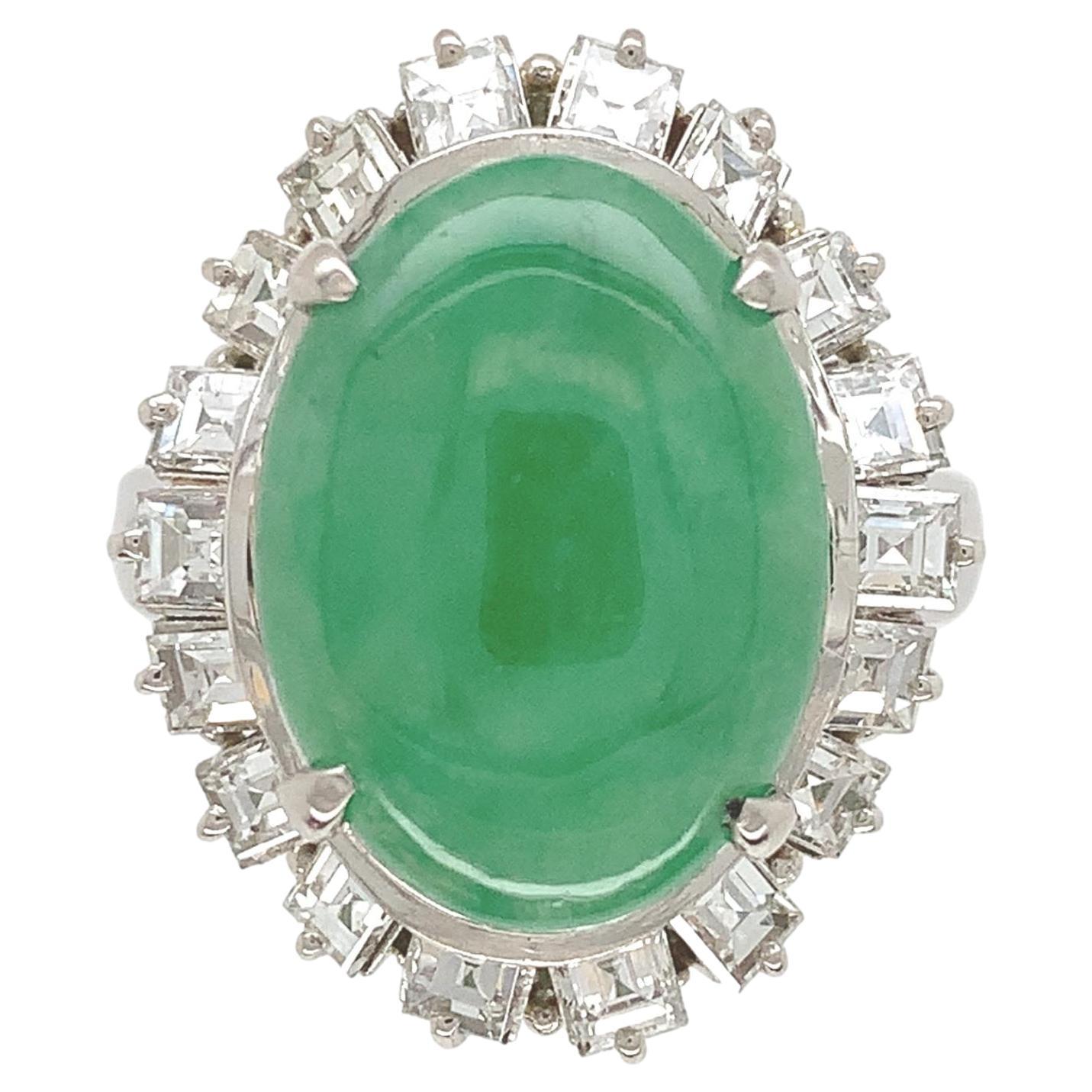 Platinum GIA A Jadeite Jade Ring with 1.36cttw in Diamonds For Sale