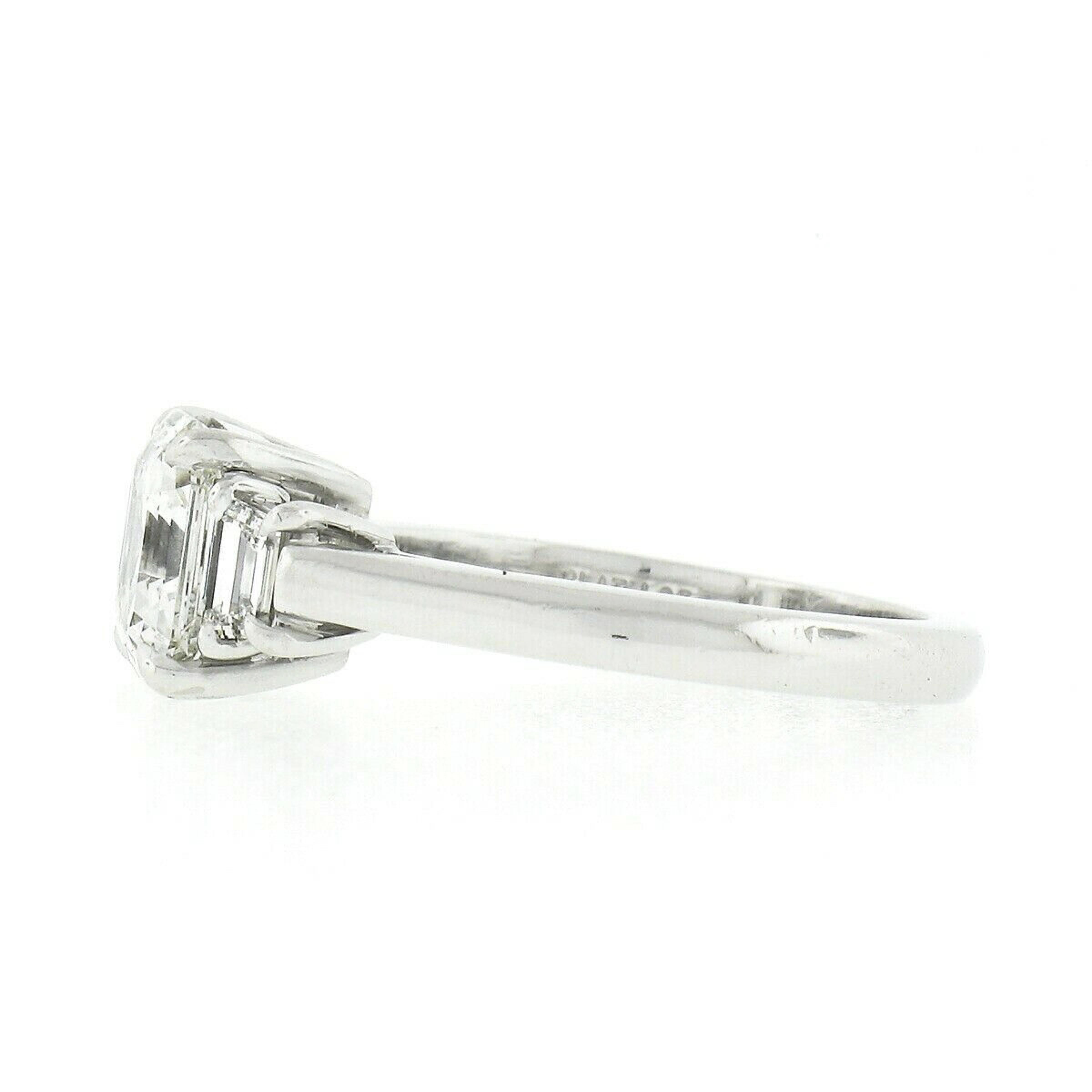 Platinum GIA Asscher Cut Diamond Solitaire w/ Trapezoid 3 Stone Engagement Ring In Excellent Condition In Montclair, NJ