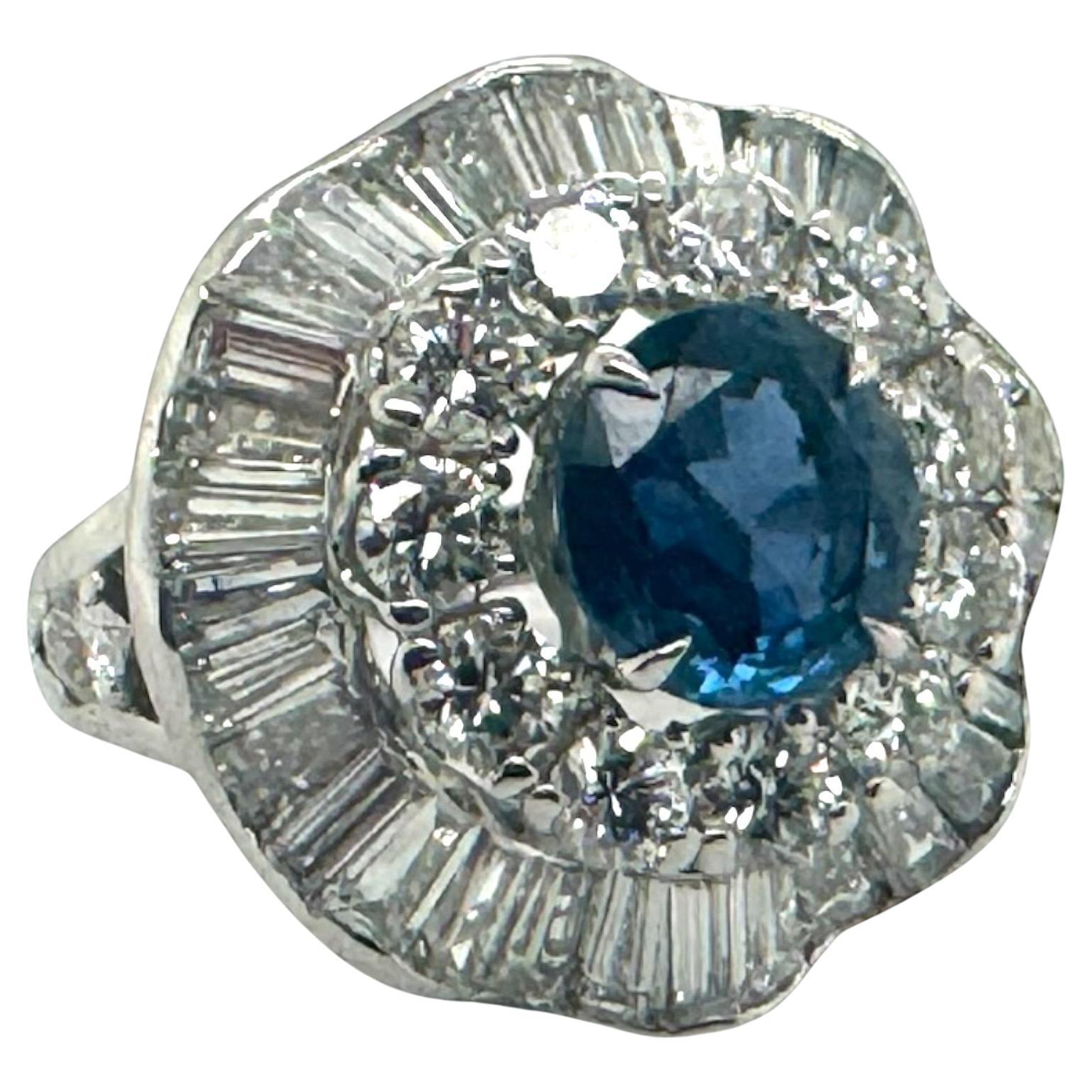 Platinum GIA Burma Sapphire Ballerina Style Diamond Ring