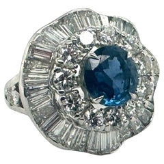 Platinum GIA Burma Sapphire Ballerina Style Diamond Ring