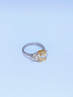 Platinum GIA Cert. Fancy Yellow Cushion Cut Diamond Engagement Ring