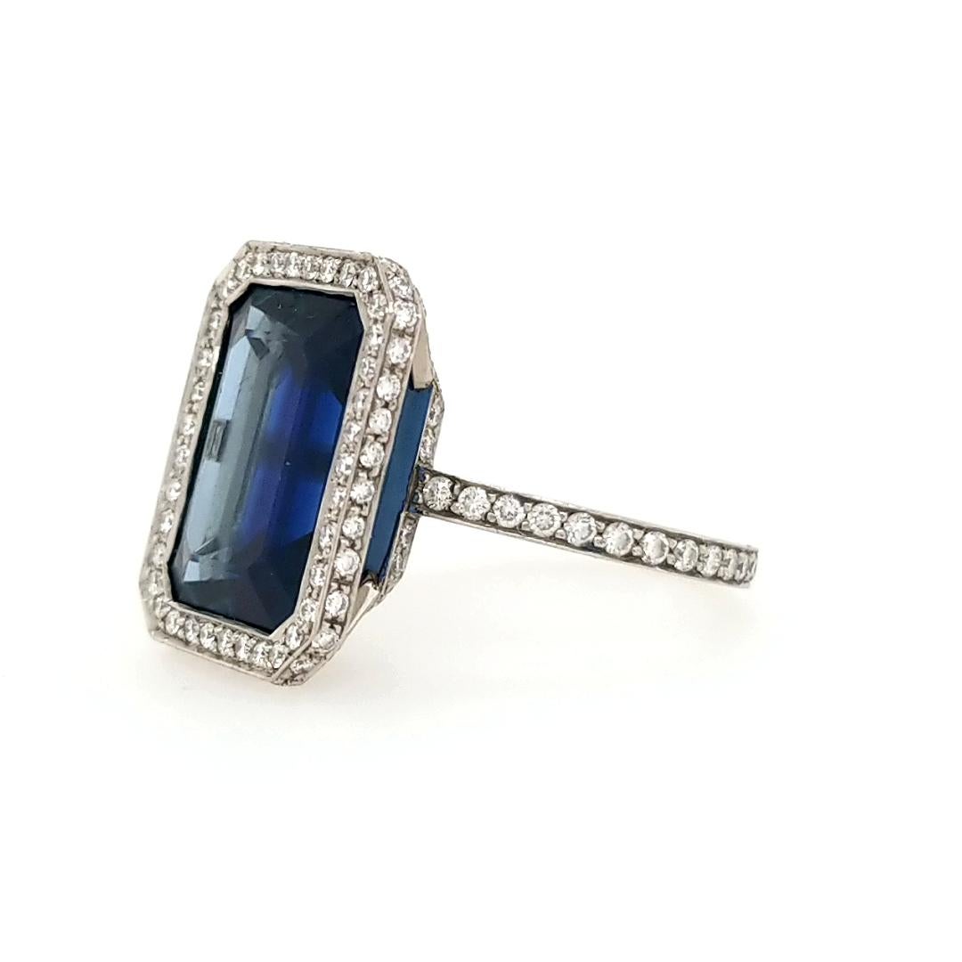 Octagon Cut Platinum GIA Certified 10.29 Carat Octagonal Sapphire Diamond Halo Ring For Sale
