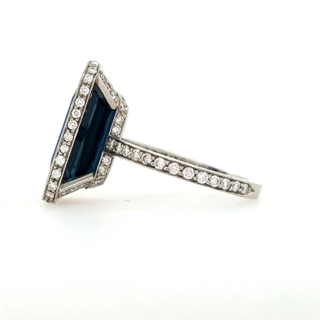 Platinum GIA Certified 10.29 Carat Octagonal Sapphire Diamond Halo Ring In Good Condition For Sale In Boca Raton, FL