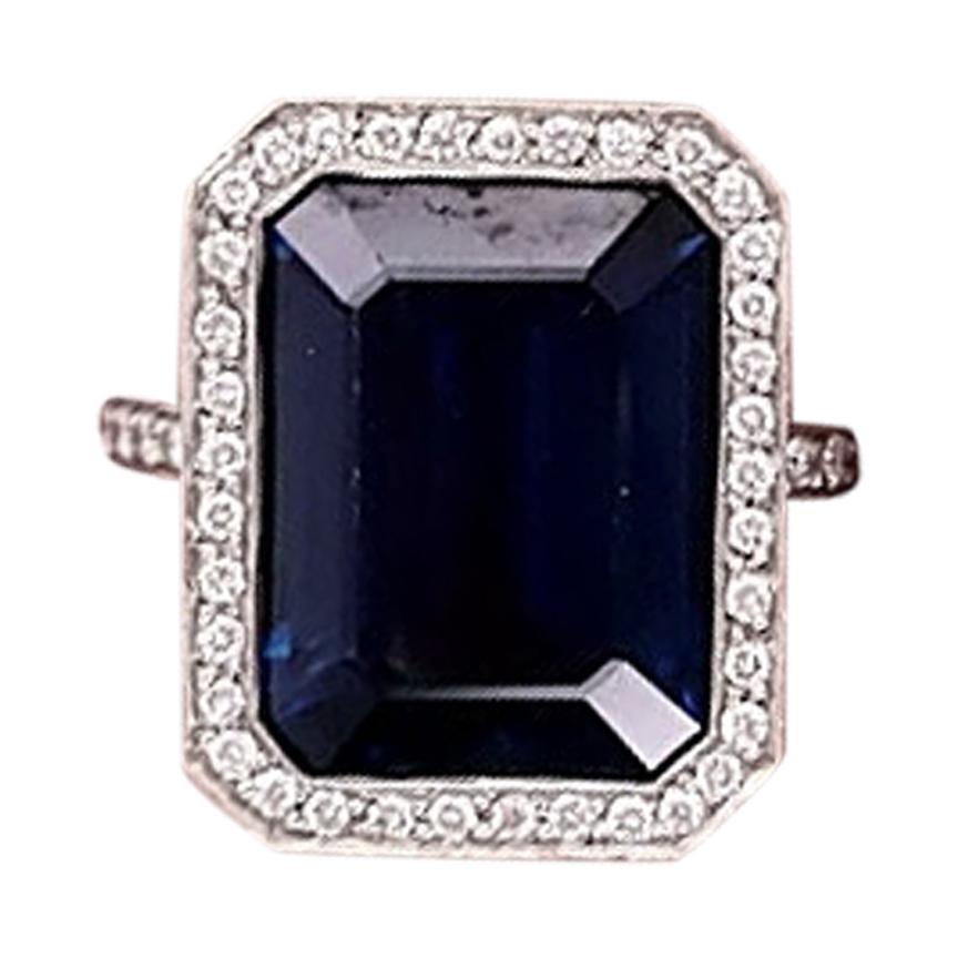 Platinum GIA Certified 10.29 Carat Octagonal Sapphire Diamond Halo Ring