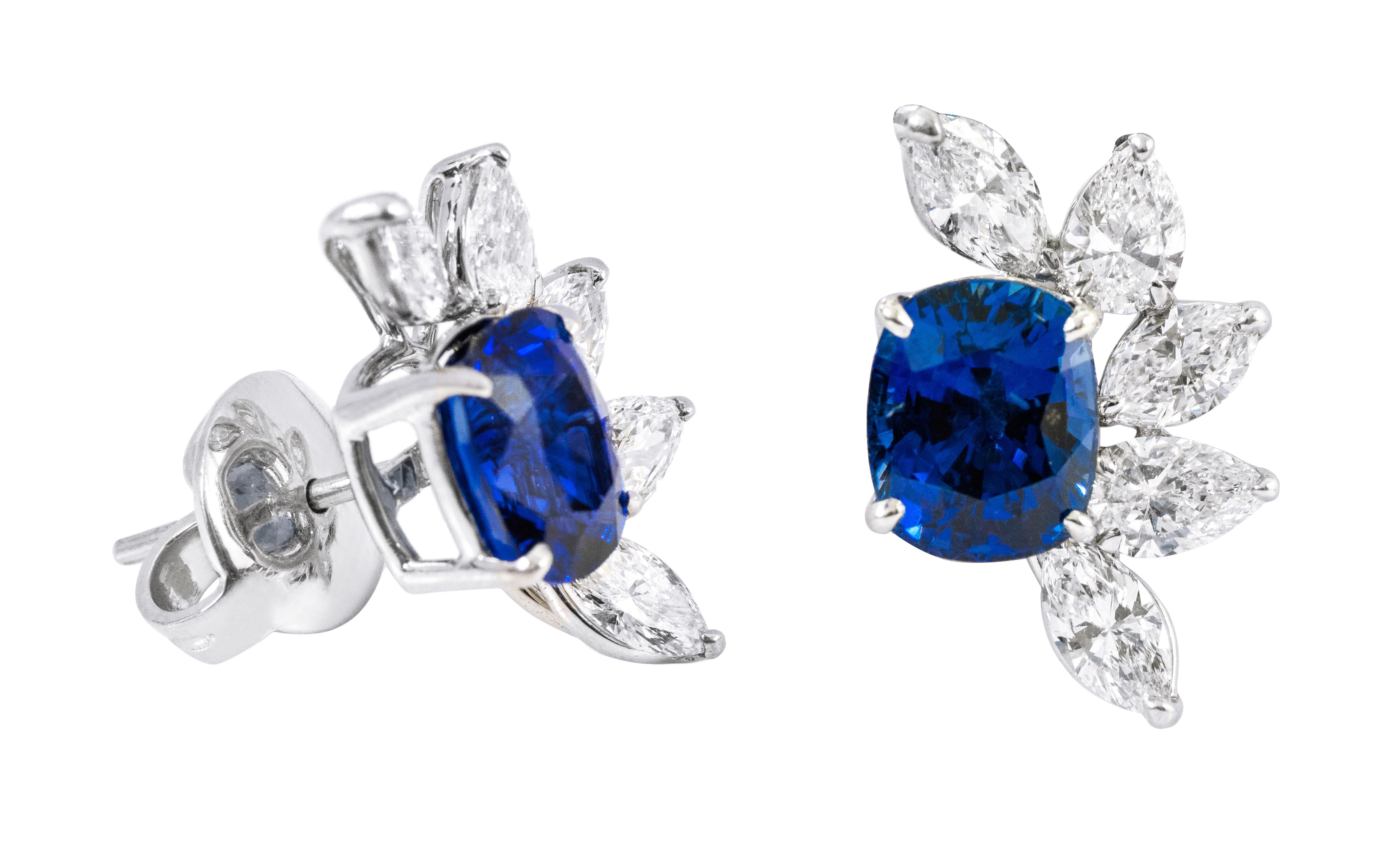Platinum GIA Certified 10.54 Carats Sapphire and Diamond Cocktail Stud Earrings

This glorious cornflower blue sapphire and diamond earring is magnificent. The exquisite solitaire cushion cut sapphire with the leveled down solitaire pear-shaped