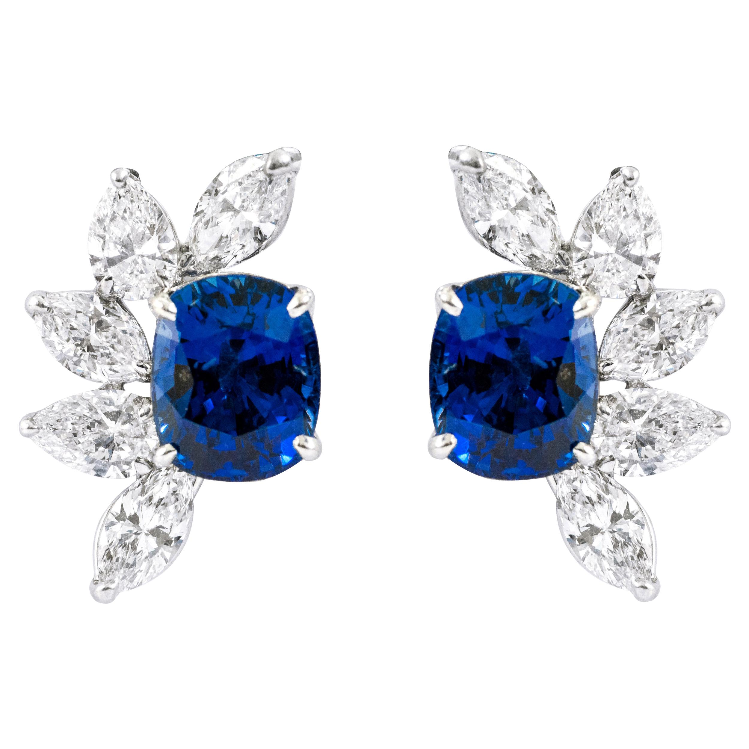 Platinum GIA Certified 10.54 Carats Sapphire and Diamond Cocktail Stud Earrings For Sale