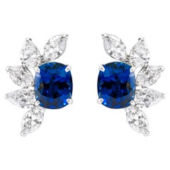 Platinum GIA Certified 10.54 Carats Sapphire and Diamond Cocktail Stud Earrings