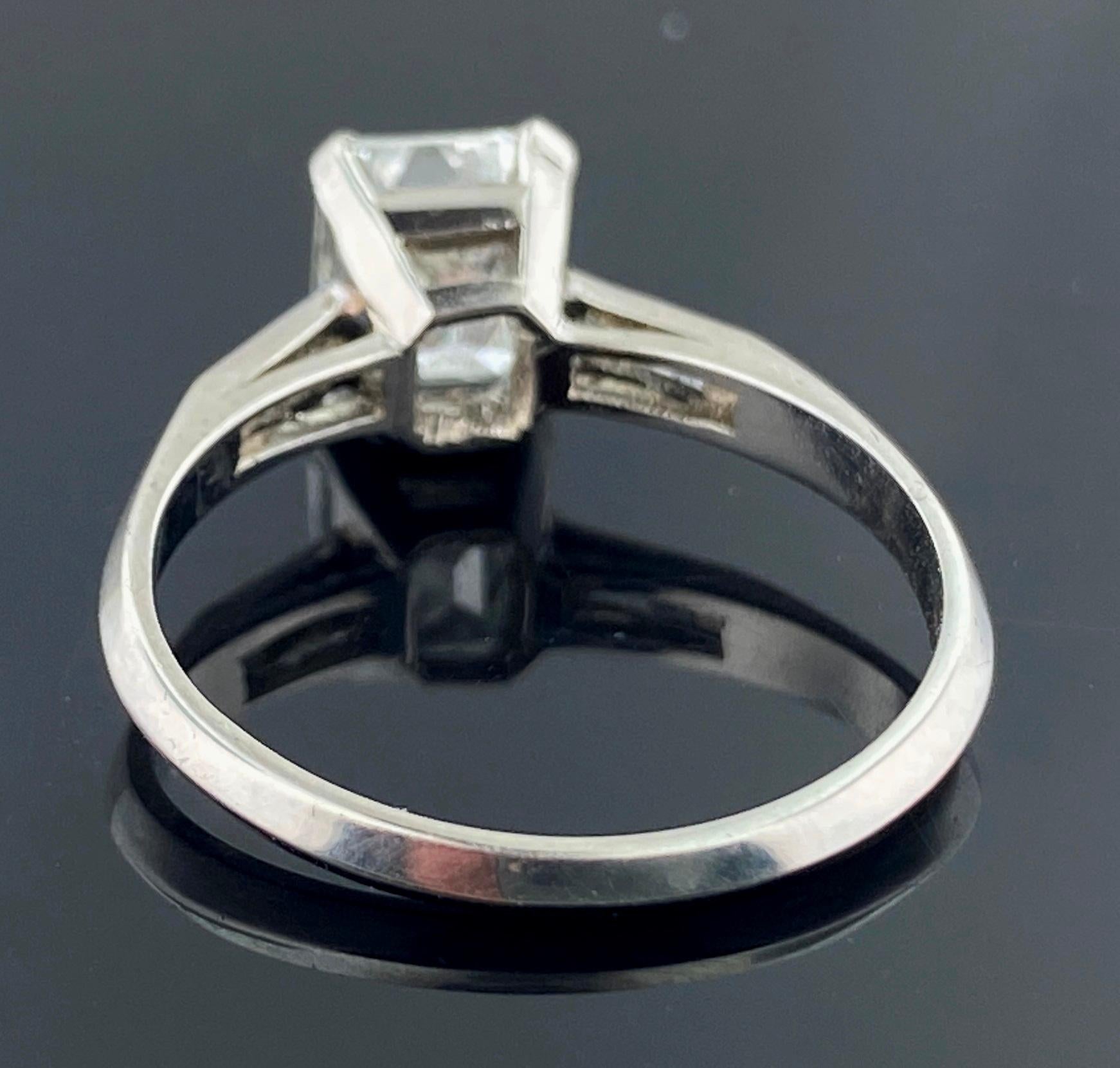 Women's or Men's Platinum GIA Certified 1.36 Carat Emerald Cut Diamond Ring For Sale