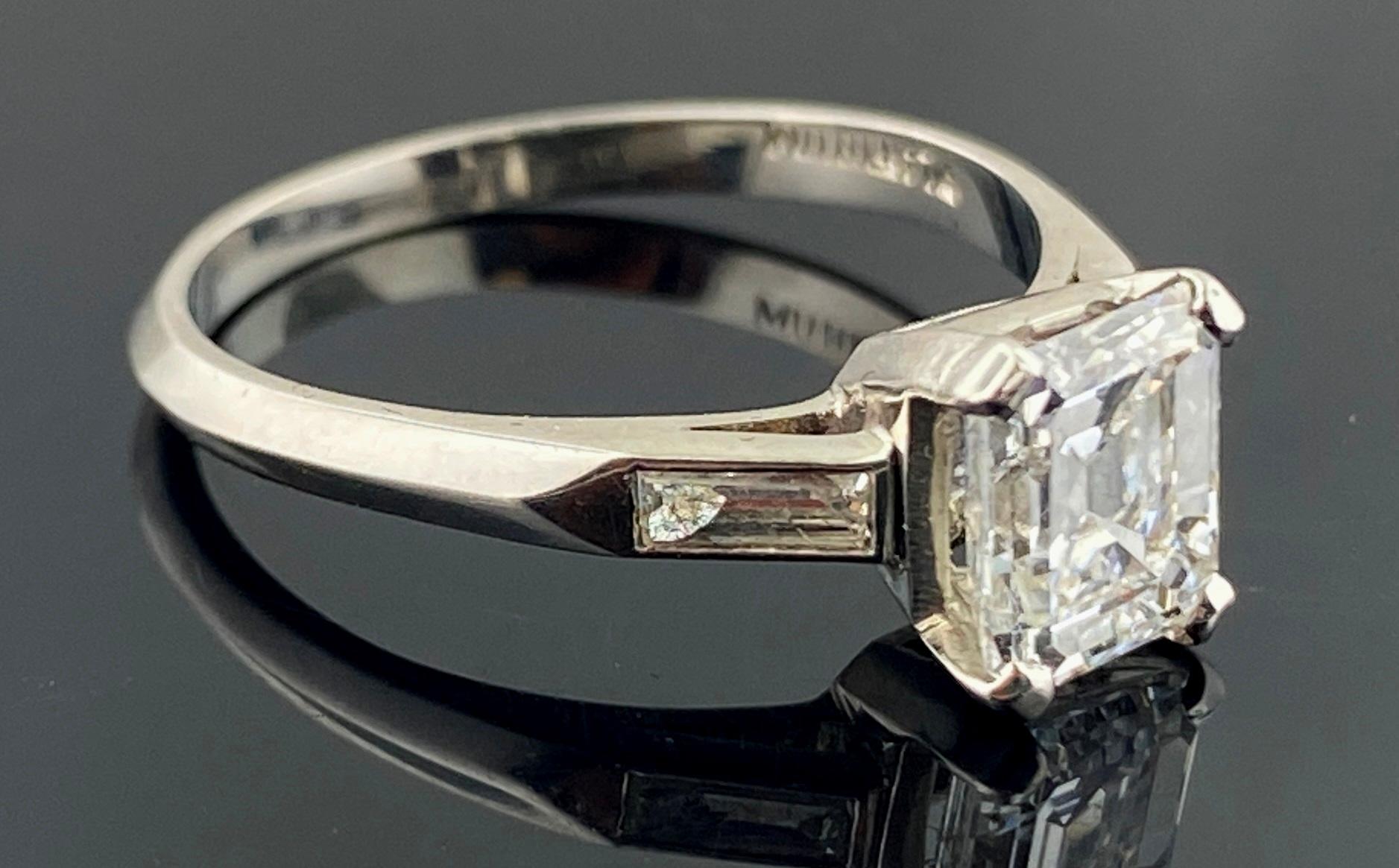 Platinum GIA Certified 1.36 Carat Emerald Cut Diamond Ring For Sale 2
