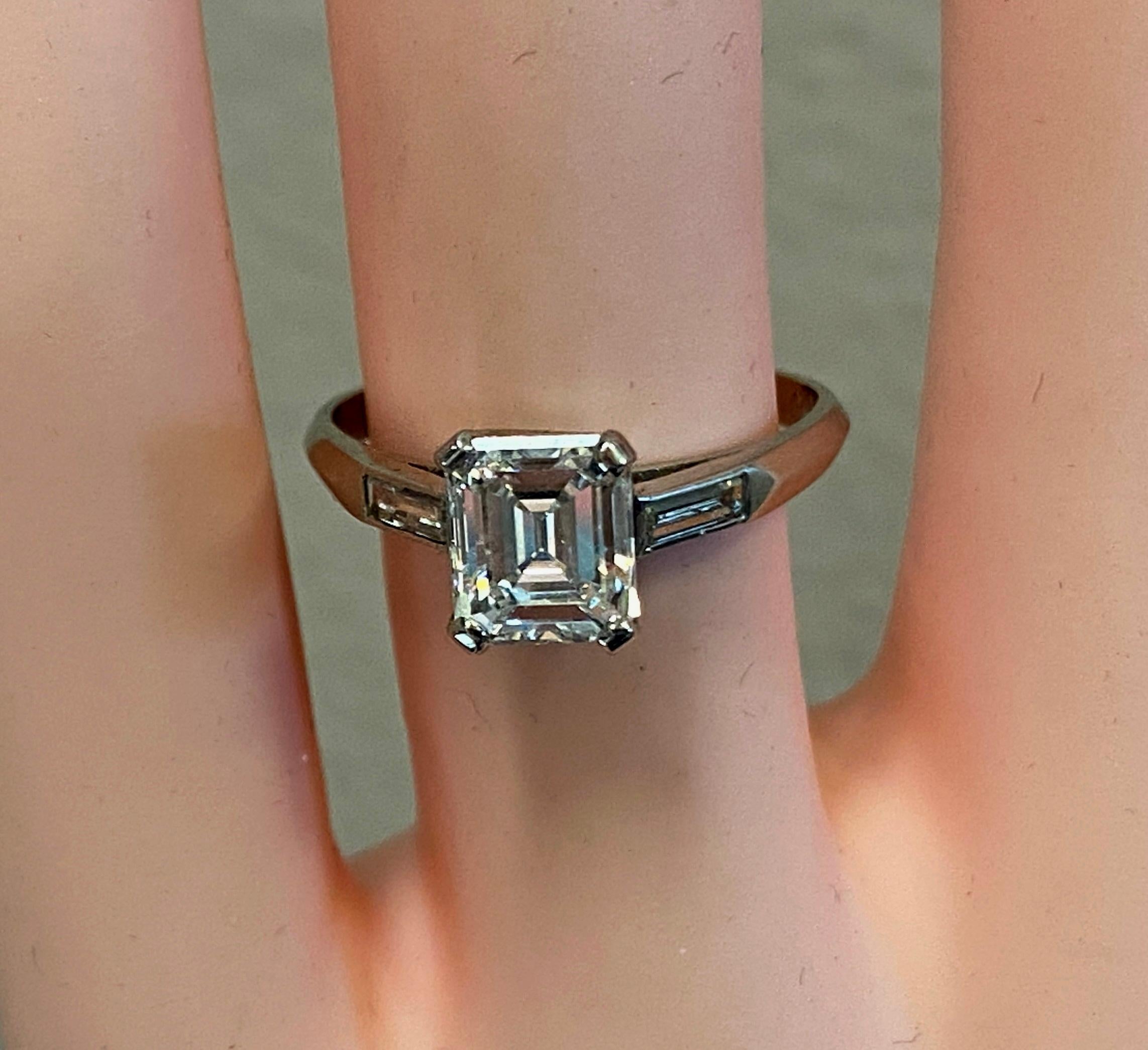Platinum GIA Certified 1.36 Carat Emerald Cut Diamond Ring For Sale 3