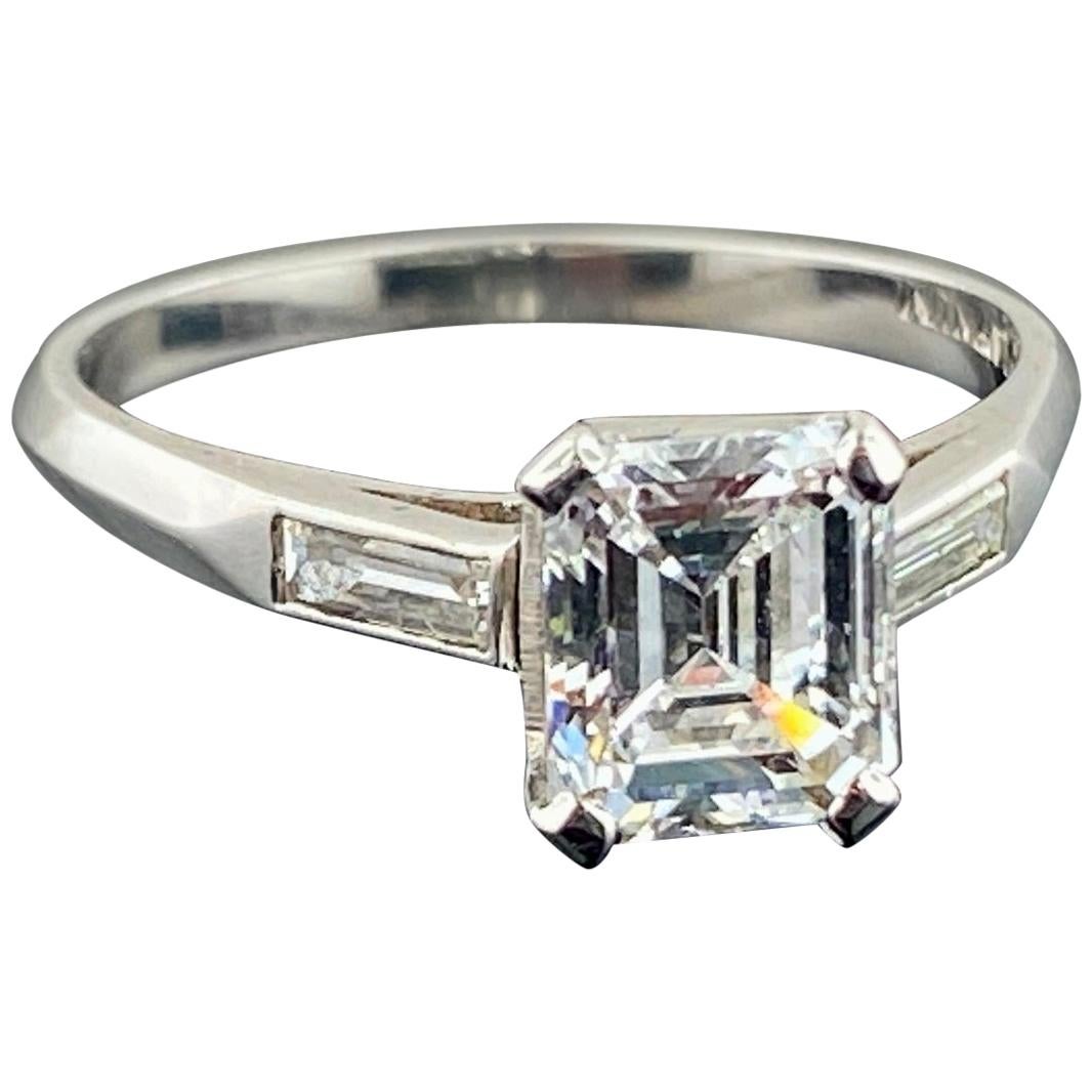 Platinum GIA Certified 1.36 Carat Emerald Cut Diamond Ring
