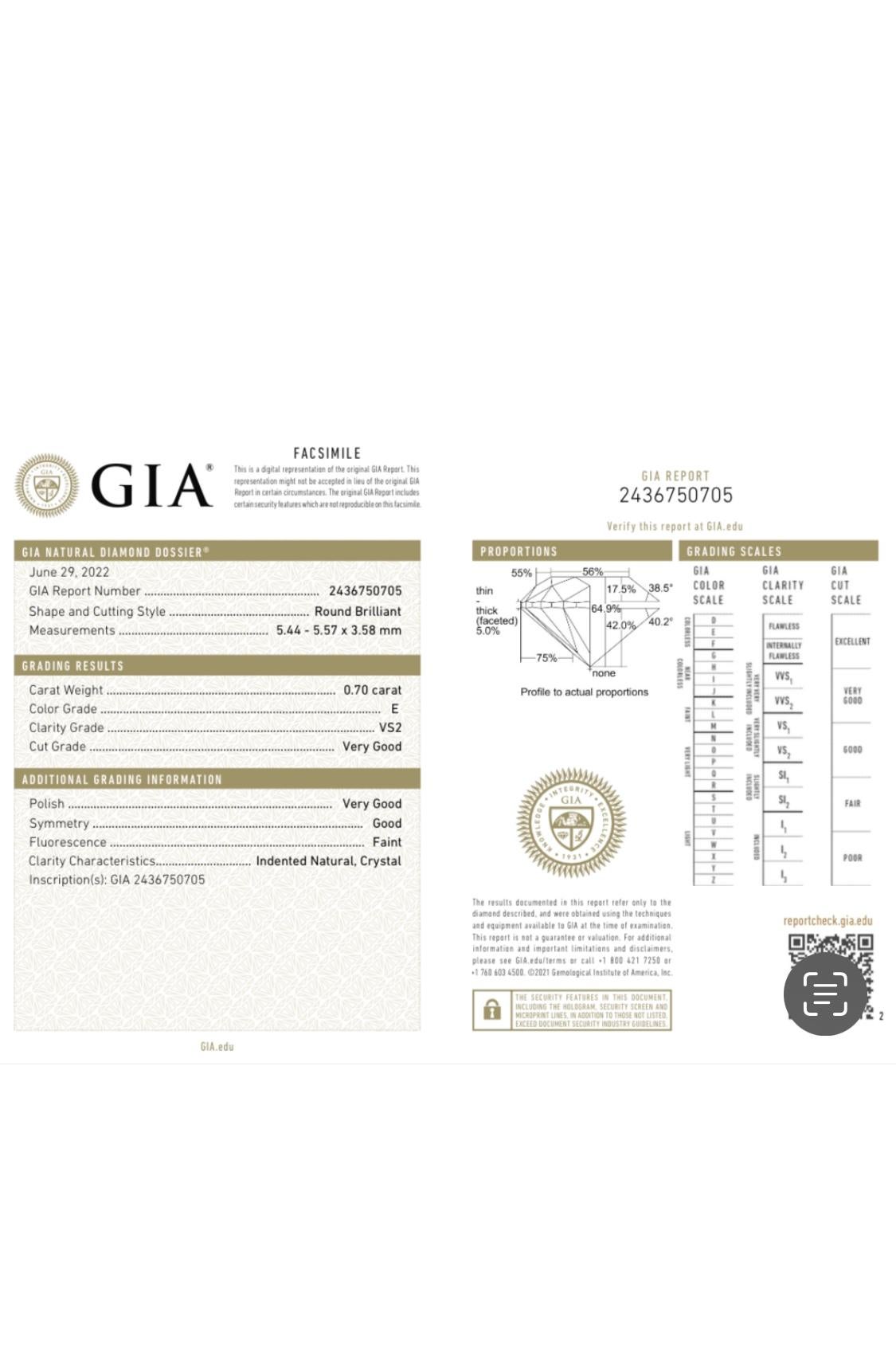 Clous d'oreilles en platine avec diamants ronds de 1,40 carat de couleur E et F certifiés GIA en vente 4
