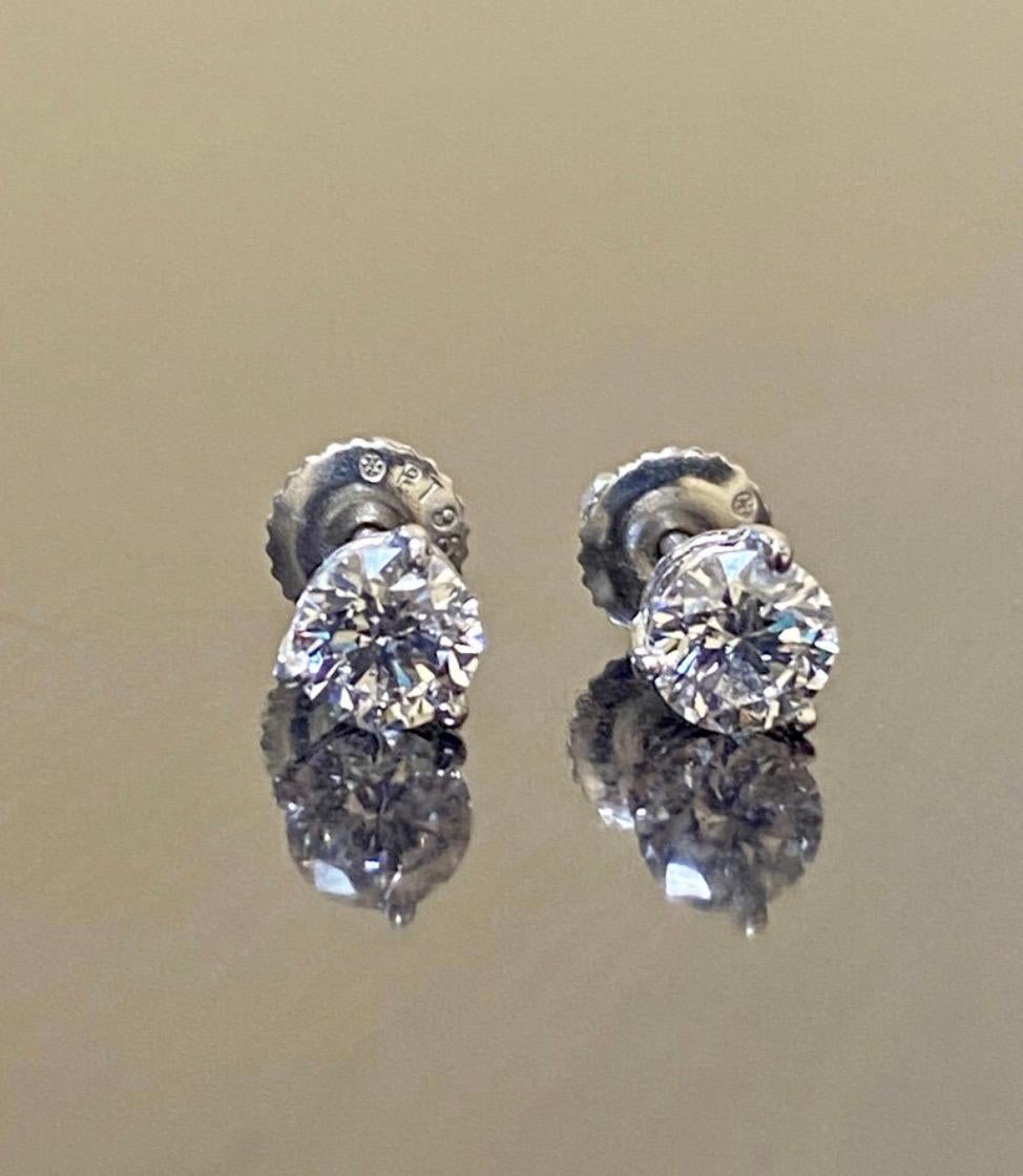 Platinum GIA Certified 1.40 Carat Round E and F Color Diamond Stud Earrings In New Condition For Sale In Los Angeles, CA