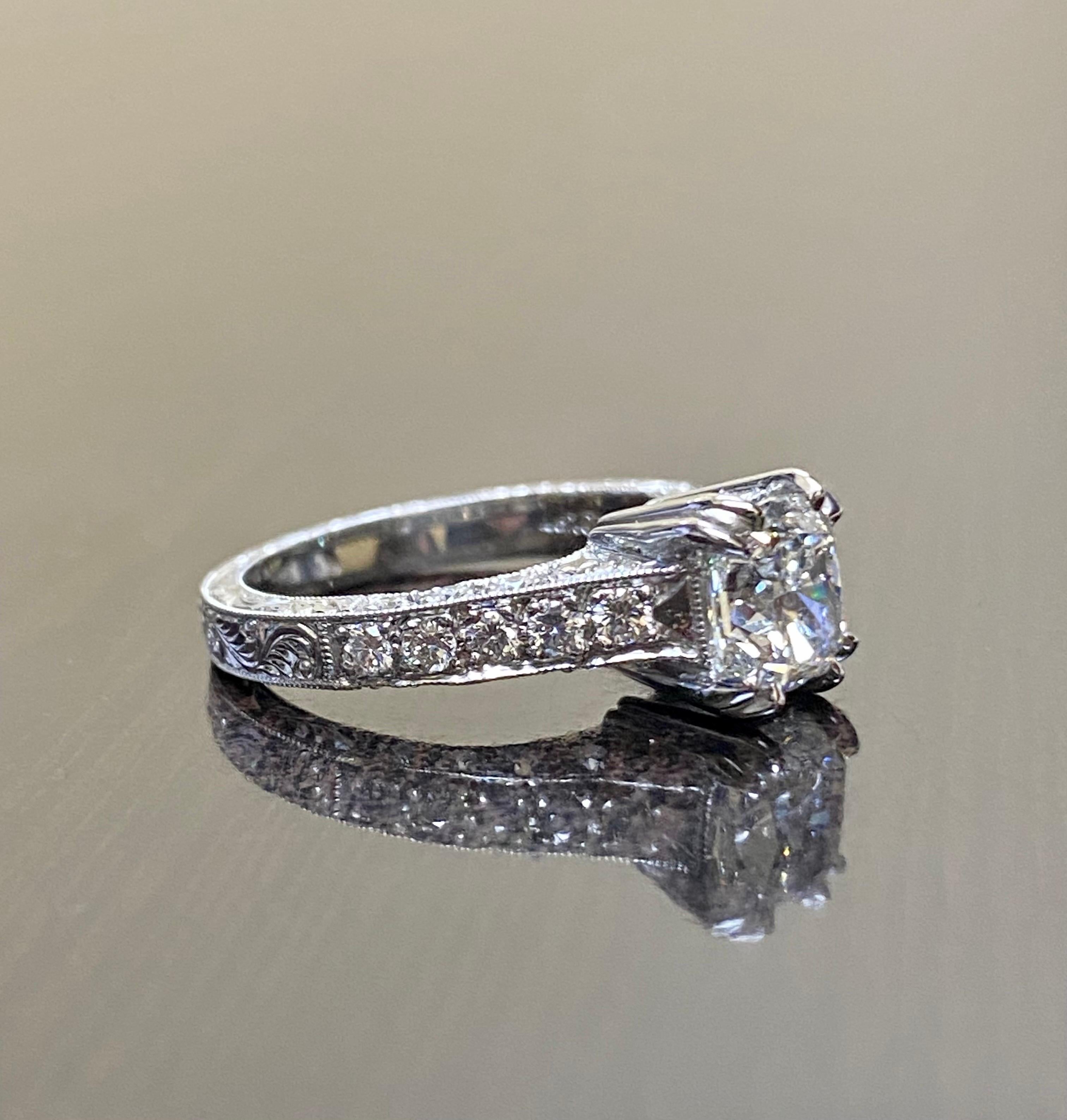 Bague de fiançailles en platine avec diamant taille coussin de 1,50 carat de couleur I certifié GIA  en vente 1