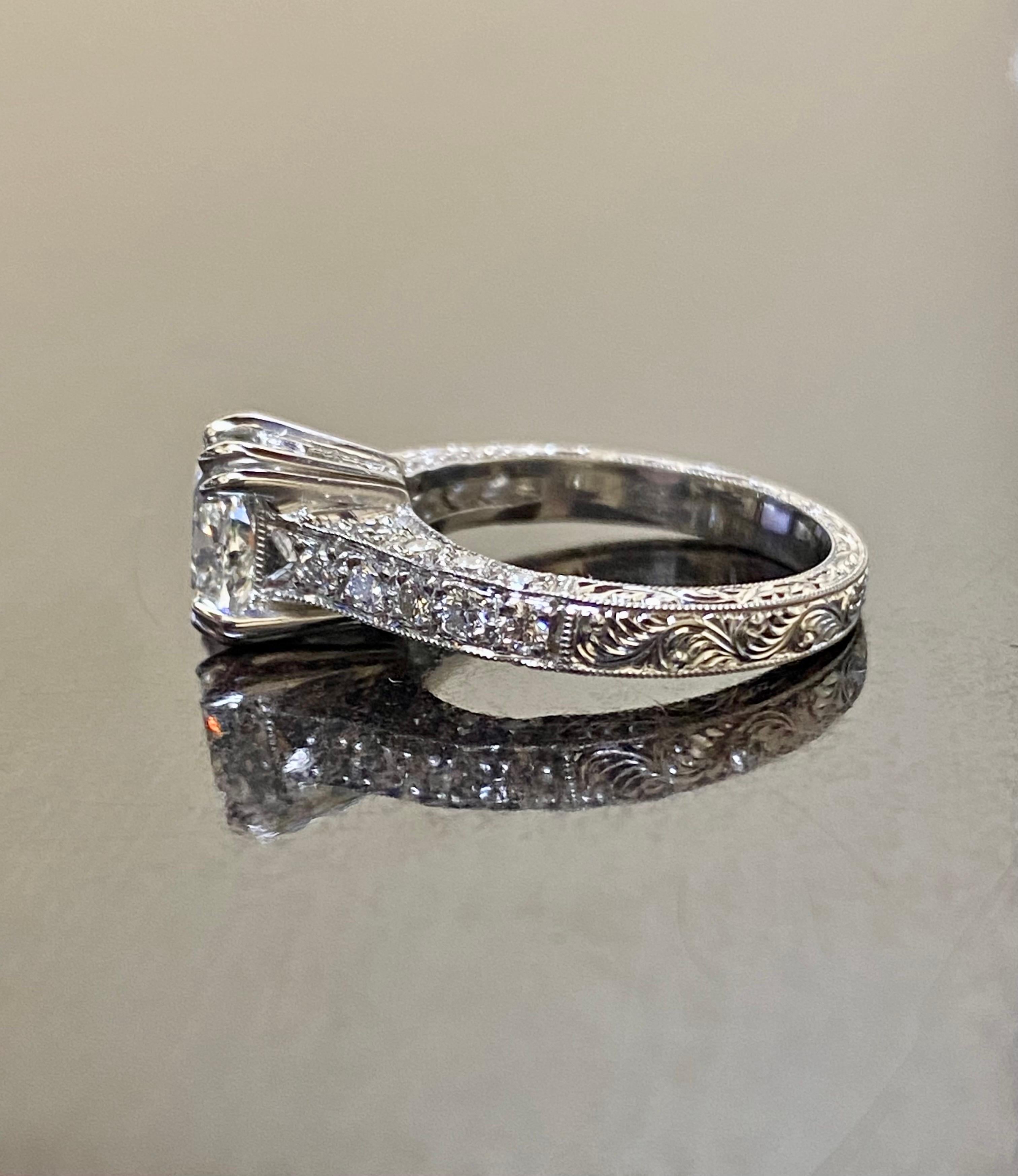 Bague de fiançailles en platine avec diamant taille coussin de 1,50 carat de couleur I certifié GIA  en vente 2