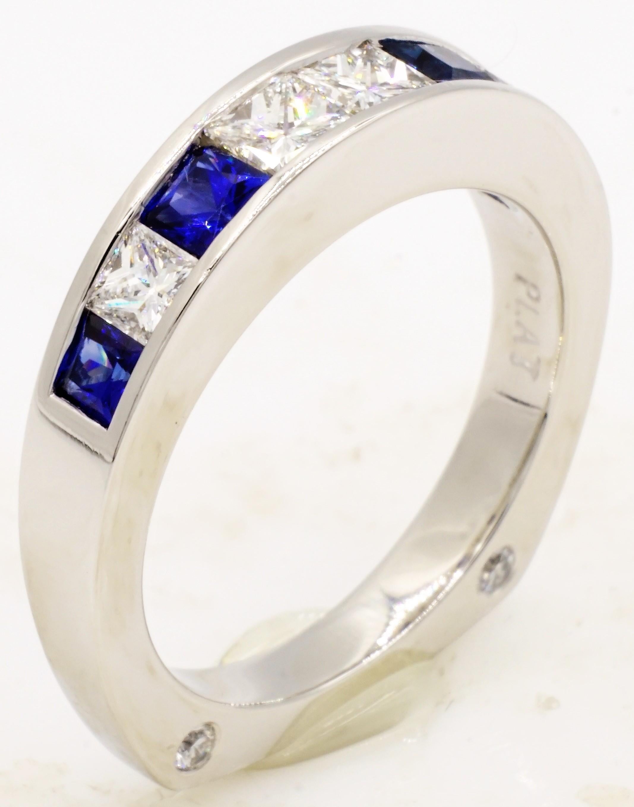 Platinum GIA Certified 1.53ct Princess Cut Diamond Sapphire Wedding Set by RGC In Good Condition In Rancho Santa Fe, CA