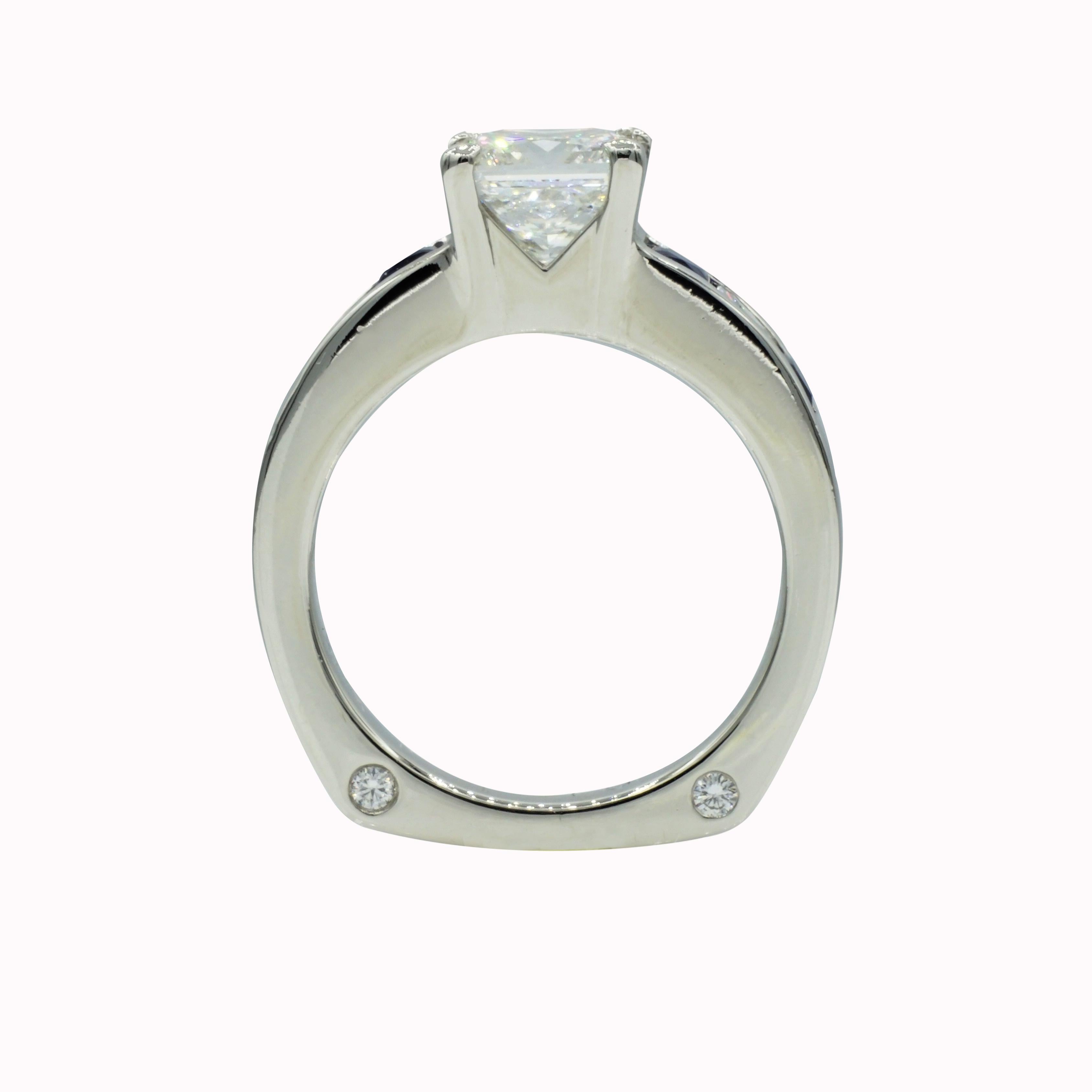 Platinum GIA Certified 1.53ct Princess Cut Diamond Sapphire Wedding Set by RGC 1