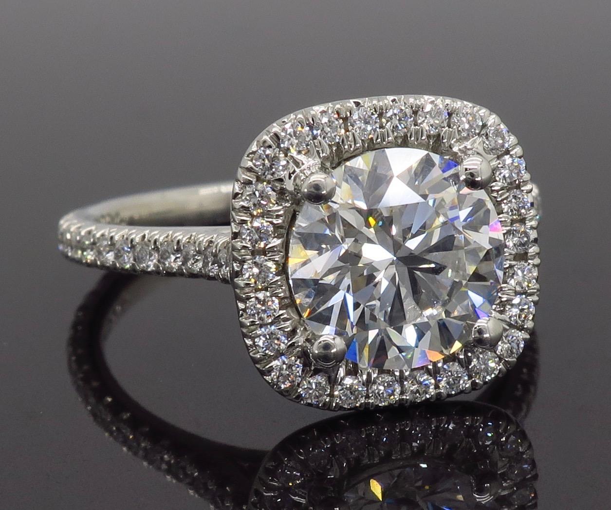 Platinum GIA Certified 1.73 Carat Diamond Halo Engagement Ring 4