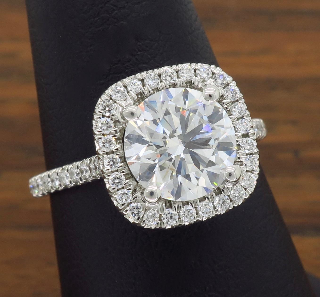 Round Cut Platinum GIA Certified 1.73 Carat Diamond Halo Engagement Ring