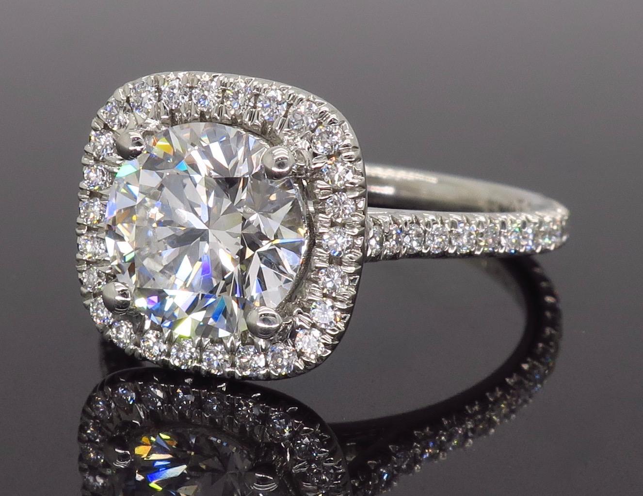 Women's or Men's Platinum GIA Certified 1.73 Carat Diamond Halo Engagement Ring