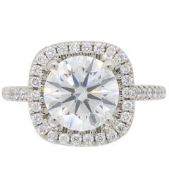 Platinum GIA Certified 1.73 Carat Diamond Halo Engagement Ring