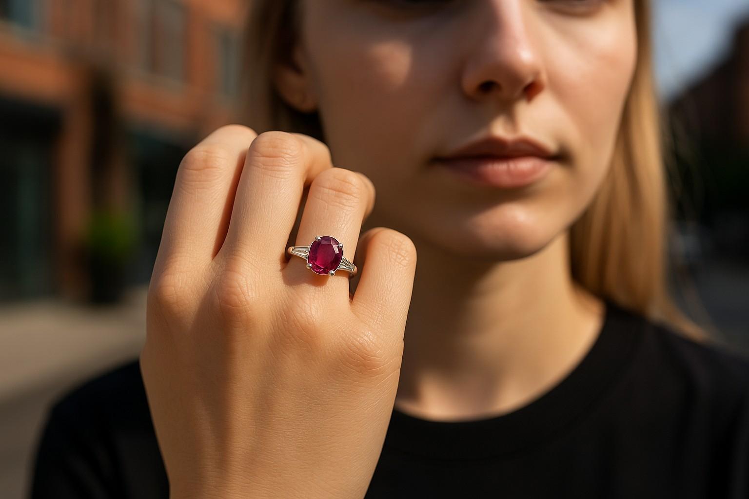 Donna Anello in platino con rubino e diamante certificato GIA da 2,09 carati in vendita