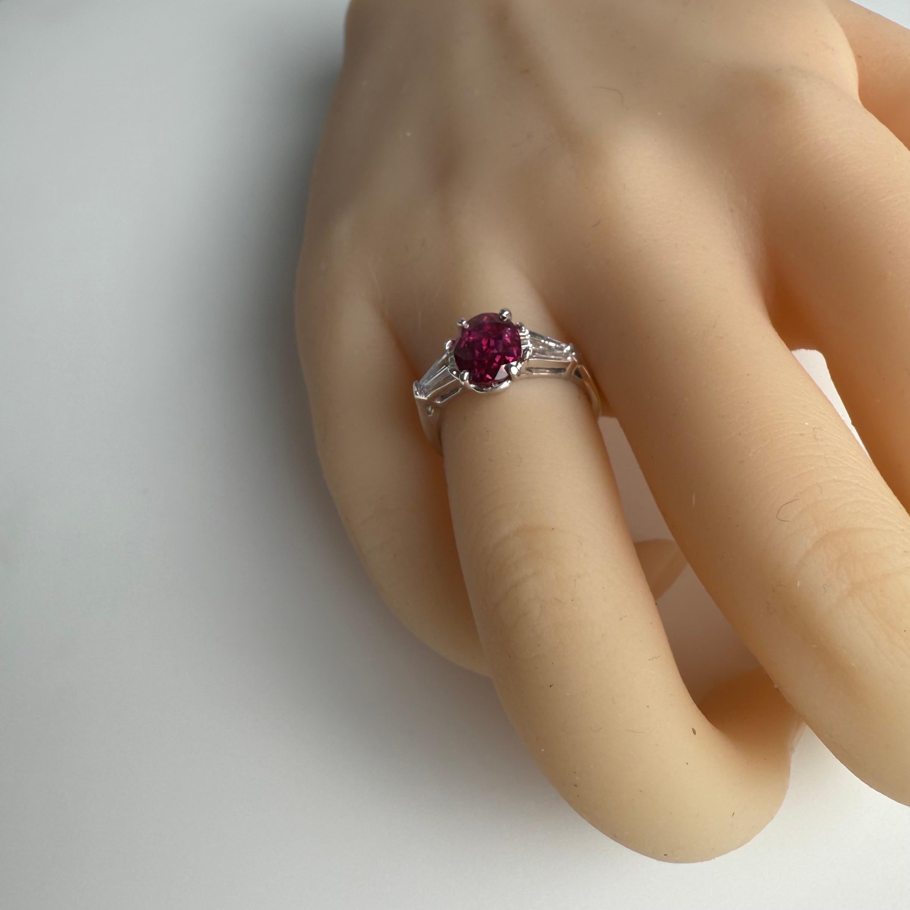 Oval Cut Platinum GIA Certified 2.09 Carat Ruby and Diamond Ring For Sale