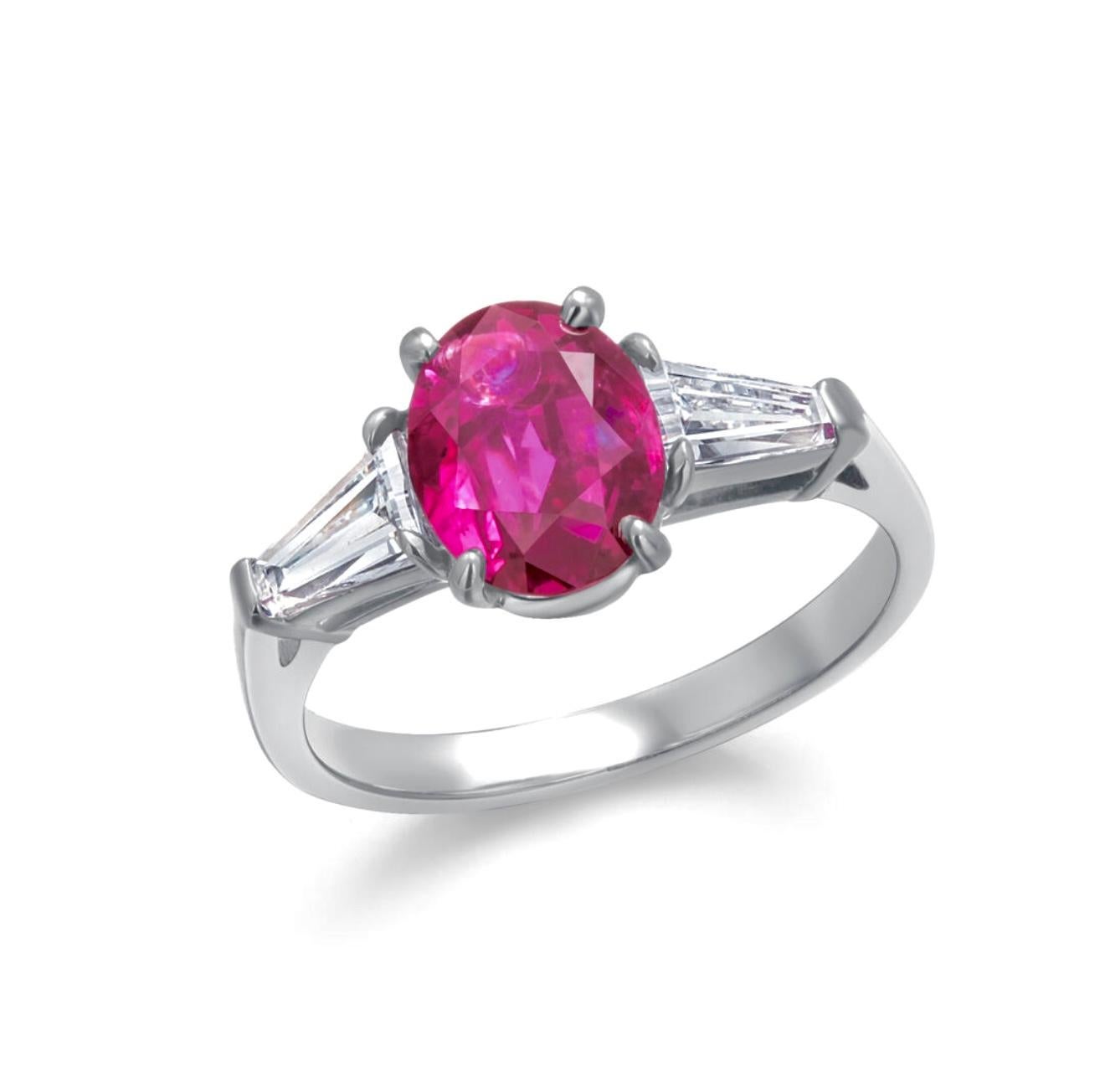 Women's Platinum GIA Certified 2.09 Carat Ruby and Diamond Ring For Sale