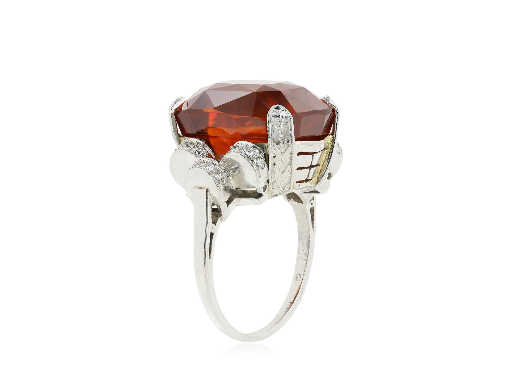 Contemporary Platinum GIA Certified 25.56 Carat Orange Sapphire and Diamond Ring For Sale