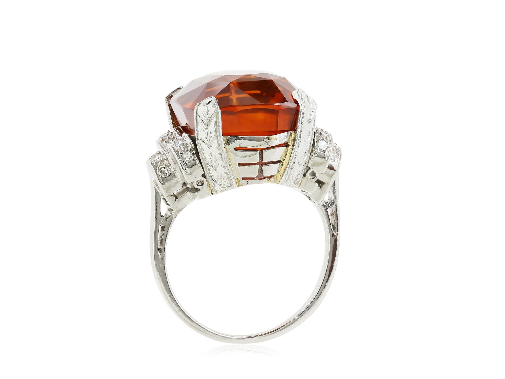Cushion Cut Platinum GIA Certified 25.56 Carat Orange Sapphire and Diamond Ring For Sale