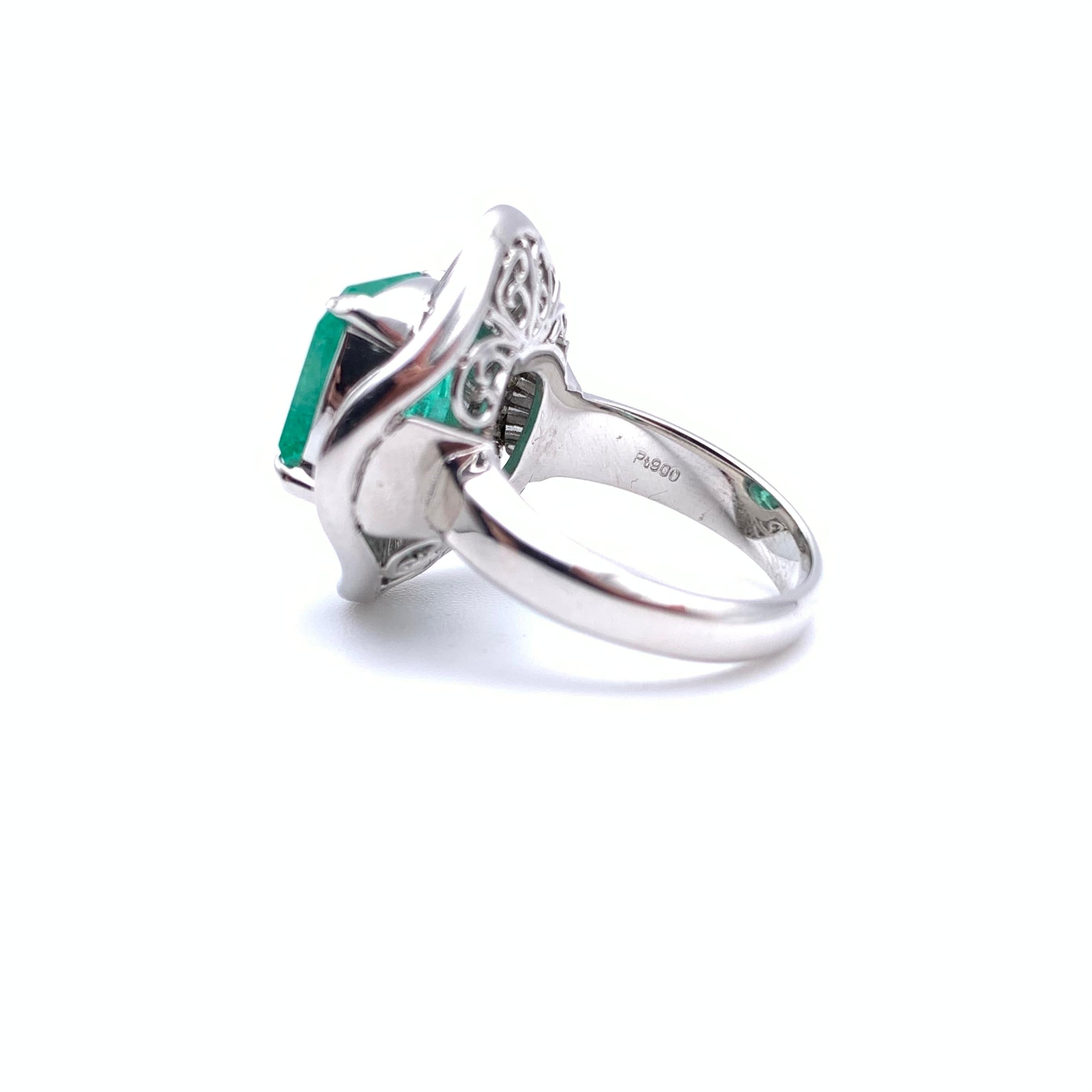 Emerald Cut Platinum GIA Certified 4.37 CT Columbian Emerald & Diamond Ballerina Ring